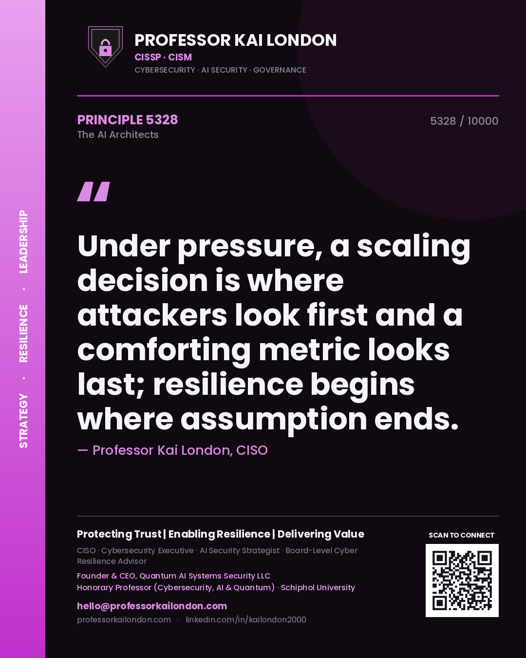 Professor Kai London principle 5328: Under pressure, a scaling decision is where attackers look first and a comforting metric looks last; resilience begins where assumption ends.