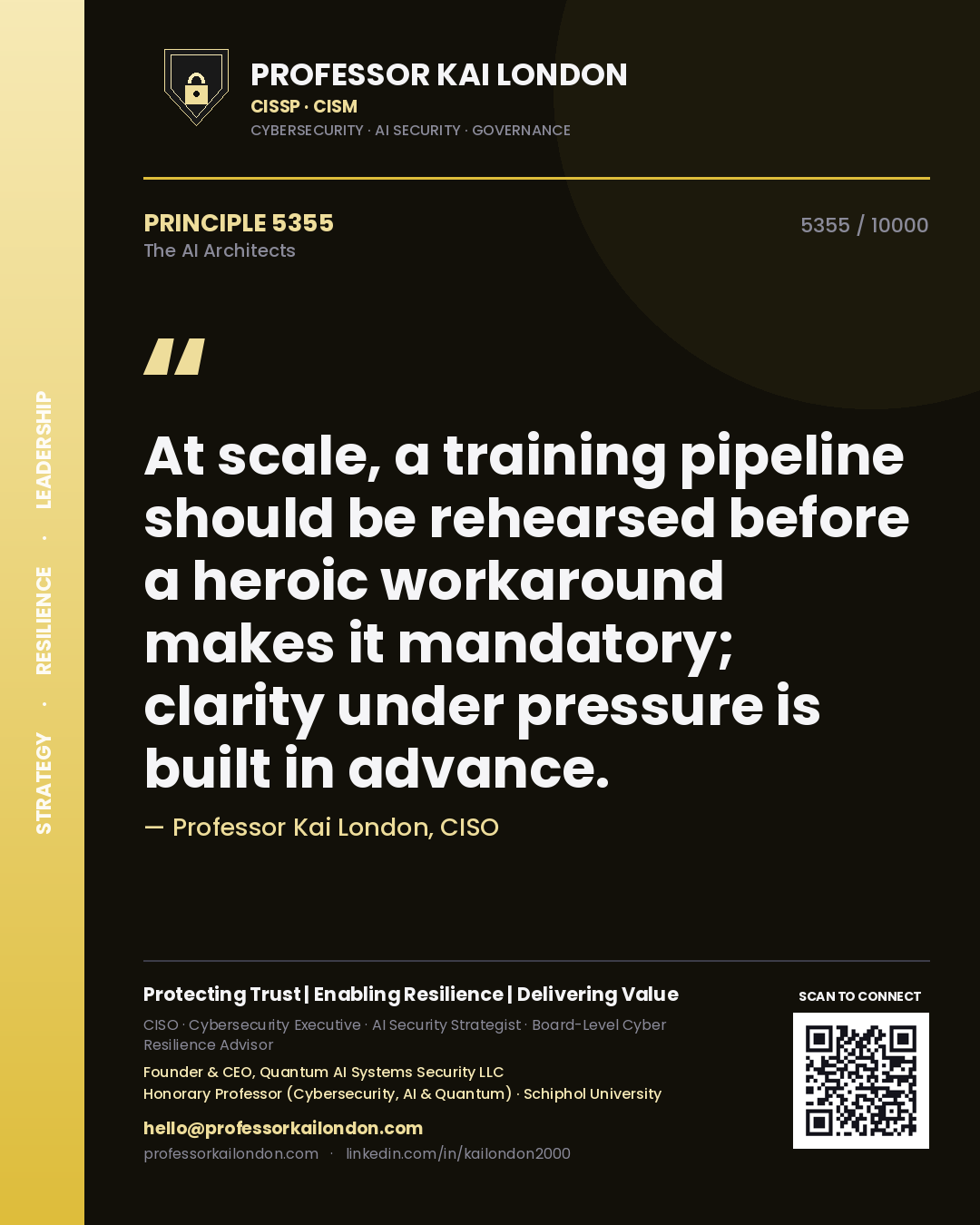 Professor Kai London principle 5355: At scale, a training pipeline should be rehearsed before a heroic workaround makes it mandatory; clarity under pressure is built in advance.