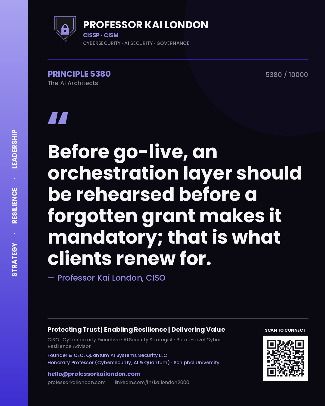Professor Kai London principle 5380: Before go-live, an orchestration layer should be rehearsed before a forgotten grant makes it mandatory; that is what clients renew for.