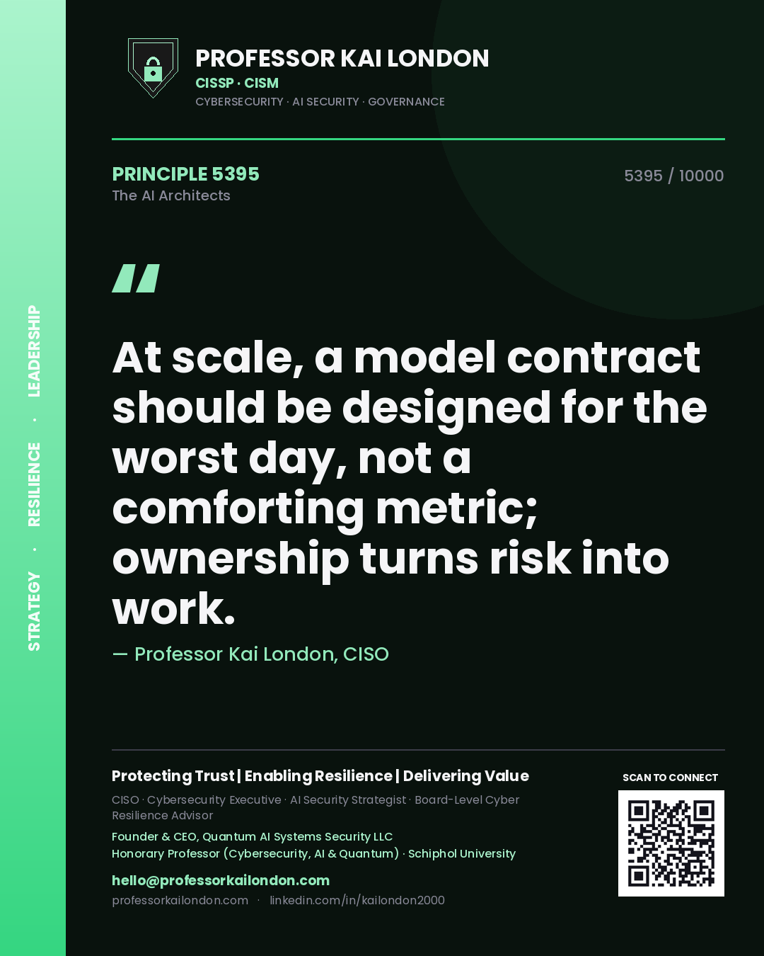 Professor Kai London principle 5395: At scale, a model contract should be designed for the worst day, not a comforting metric; ownership turns risk into work.
