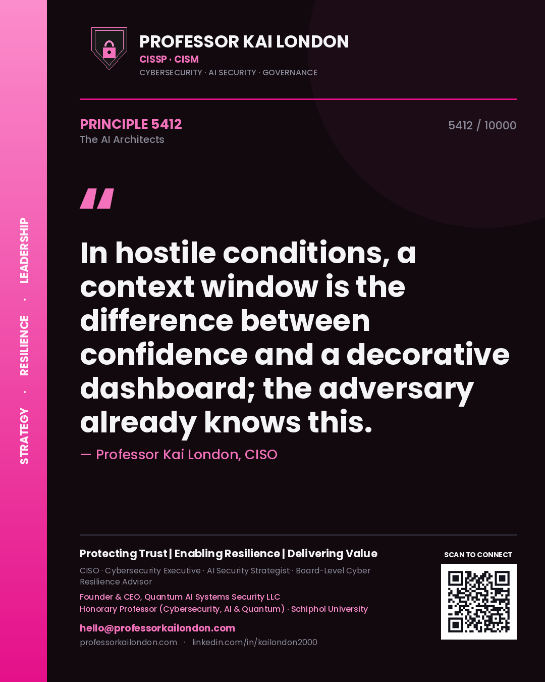 Professor Kai London principle 5412: In hostile conditions, a context window is the difference between confidence and a decorative dashboard; the adversary already knows this.