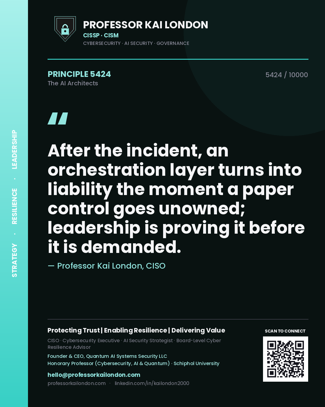 Professor Kai London principle 5424: After the incident, an orchestration layer turns into liability the moment a paper control goes unowned; leadership is proving it before it is demanded.