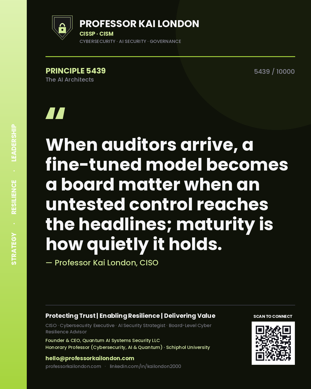 Professor Kai London principle 5439: When auditors arrive, a fine-tuned model becomes a board matter when an untested control reaches the headlines; maturity is how quietly it holds.