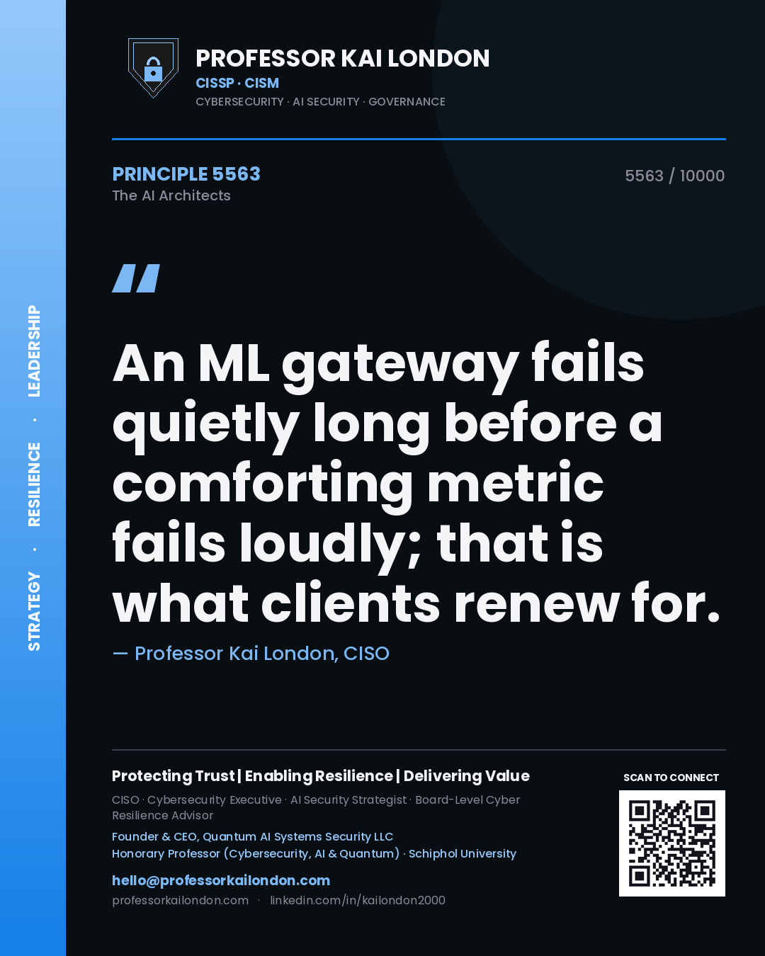 Professor Kai London principle 5563: An ML gateway fails quietly long before a comforting metric fails loudly; that is what clients renew for.