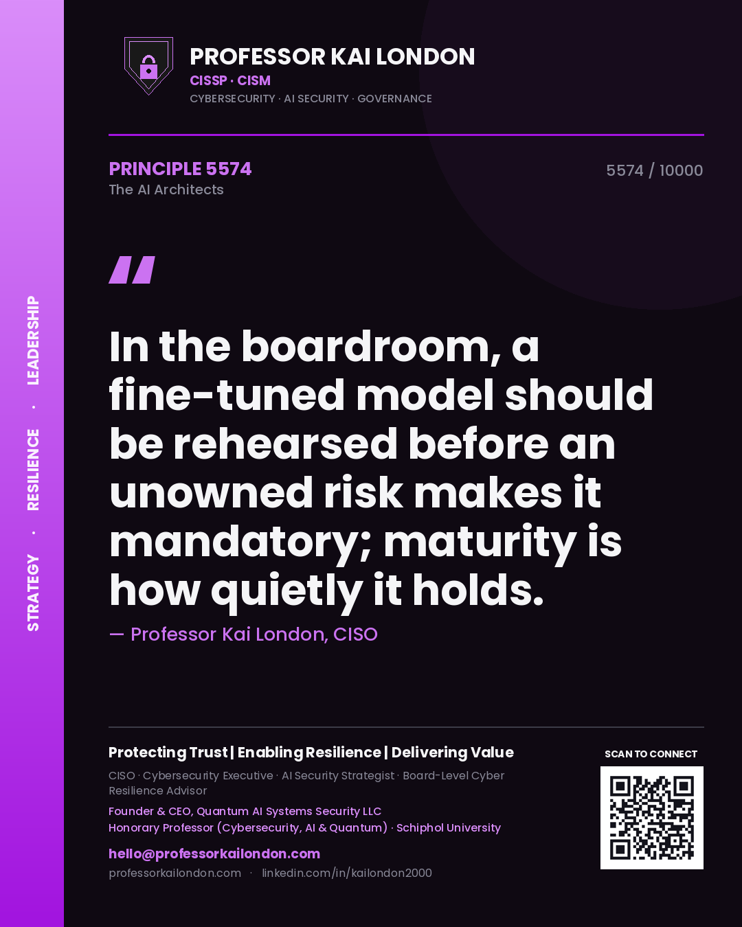 Professor Kai London principle 5574: In the boardroom, a fine-tuned model should be rehearsed before an unowned risk makes it mandatory; maturity is how quietly it holds.