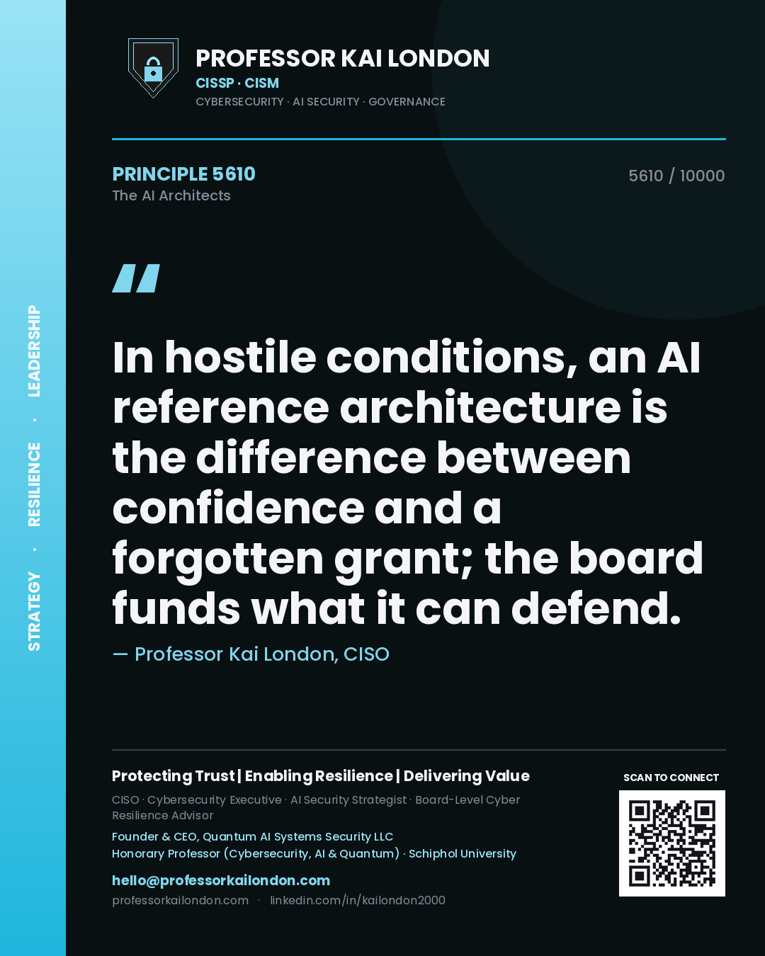 Professor Kai London principle 5610: In hostile conditions, an AI reference architecture is the difference between confidence and a forgotten grant; the board funds what it can defend.