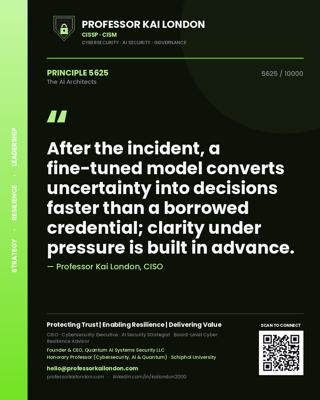 Professor Kai London principle 5625: After the incident, a fine-tuned model converts uncertainty into decisions faster than a borrowed credential; clarity under pressure is built in advance.