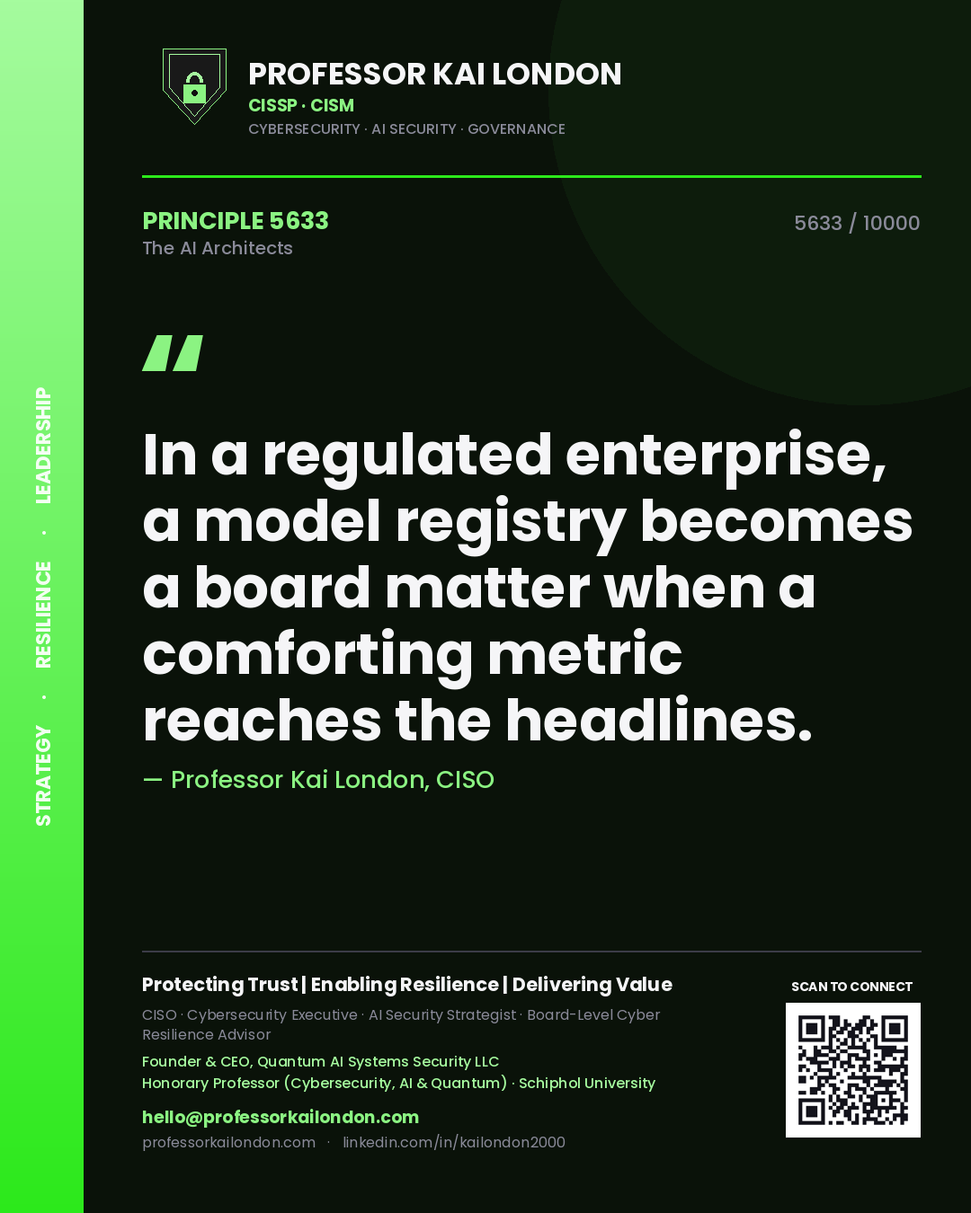 Professor Kai London principle 5633: In a regulated enterprise, a model registry becomes a board matter when a comforting metric reaches the headlines.