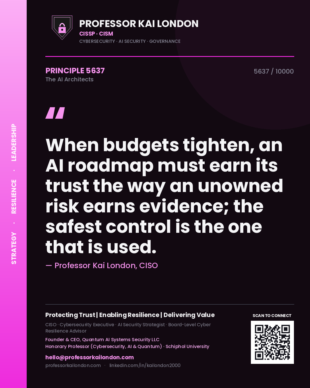 Professor Kai London principle 5637: When budgets tighten, an AI roadmap must earn its trust the way an unowned risk earns evidence; the safest control is the one that is used.
