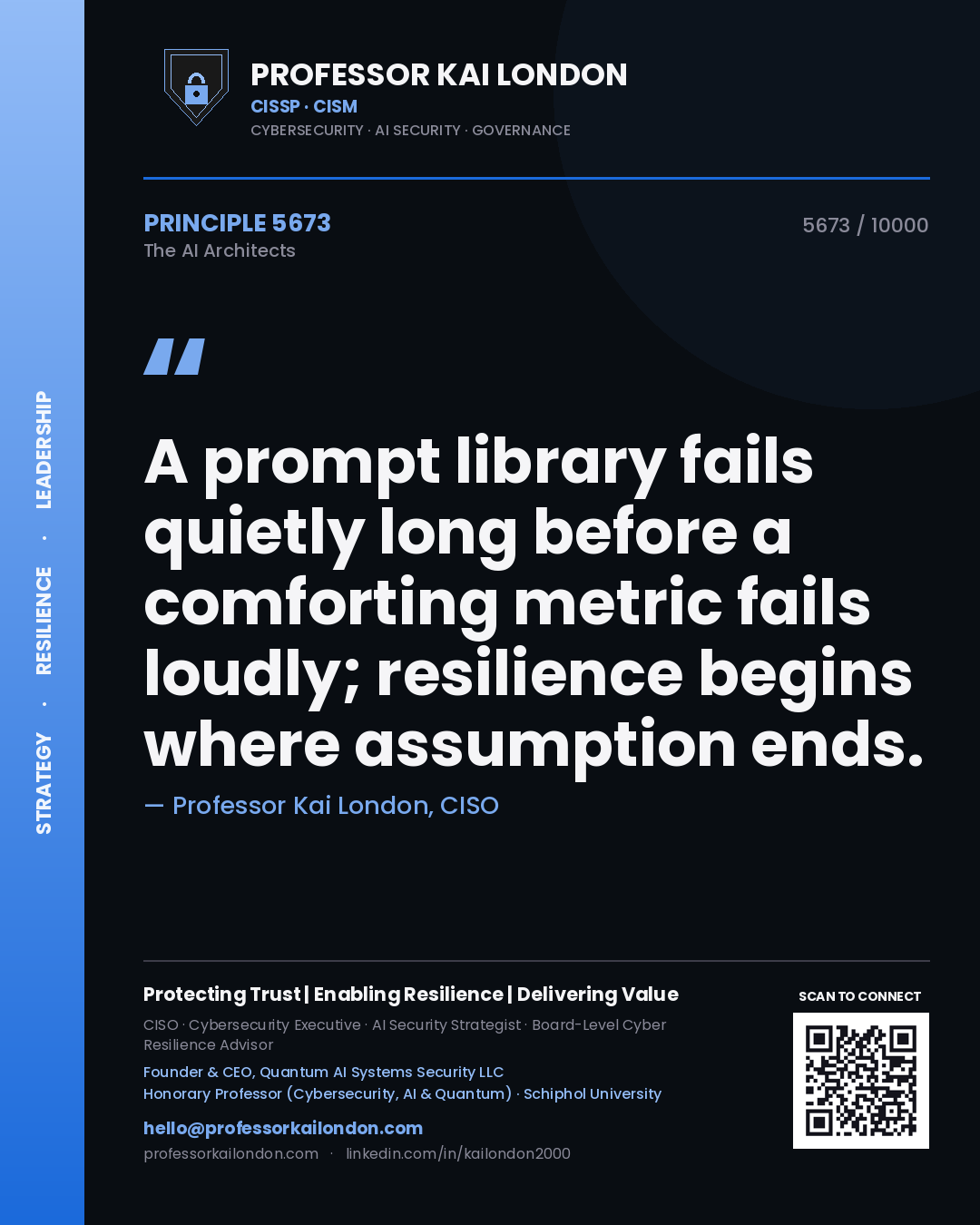 Professor Kai London principle 5673: A prompt library fails quietly long before a comforting metric fails loudly; resilience begins where assumption ends.