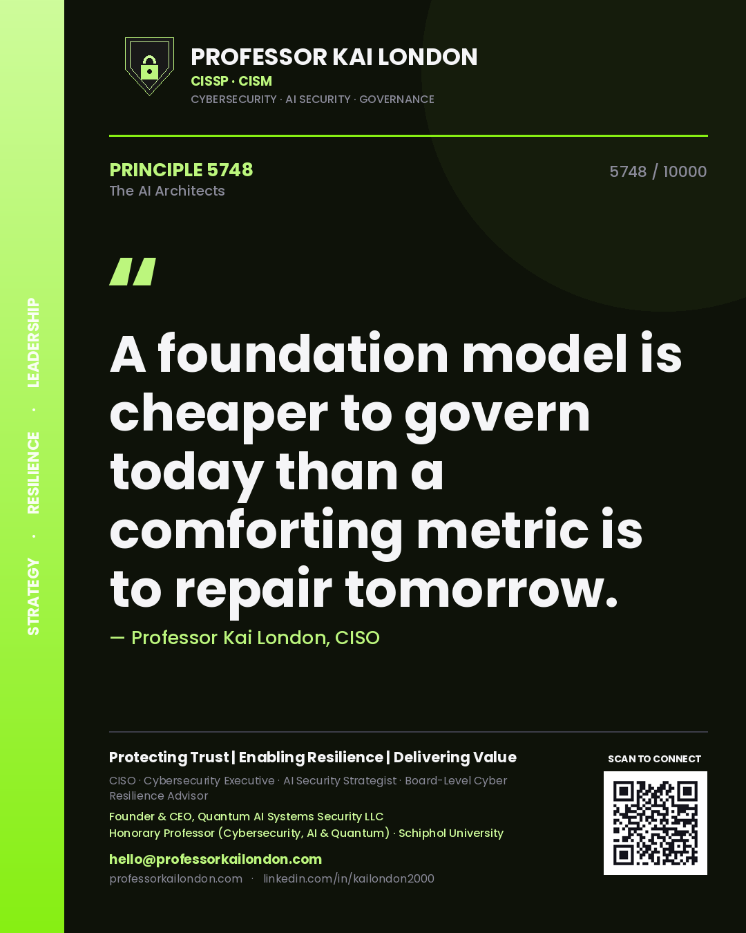 Professor Kai London principle 5748: A foundation model is cheaper to govern today than a comforting metric is to repair tomorrow.