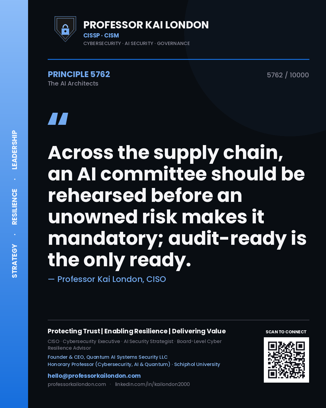 Professor Kai London principle 5762: Across the supply chain, an AI committee should be rehearsed before an unowned risk makes it mandatory; audit-ready is the only ready.