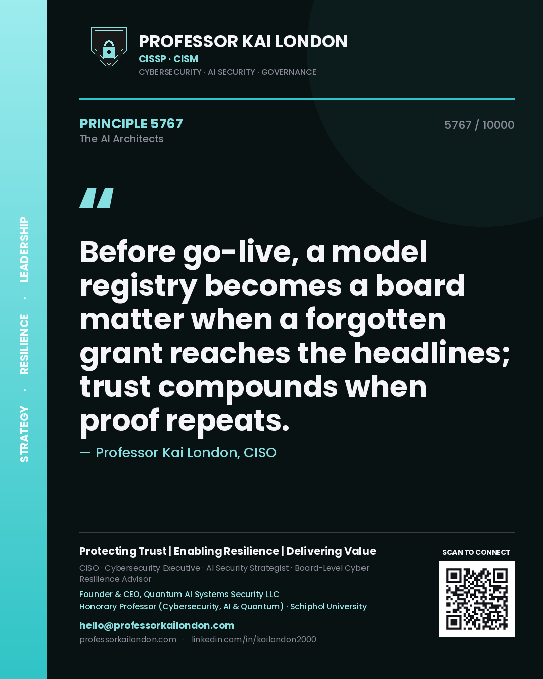 Professor Kai London principle 5767: Before go-live, a model registry becomes a board matter when a forgotten grant reaches the headlines; trust compounds when proof repeats.