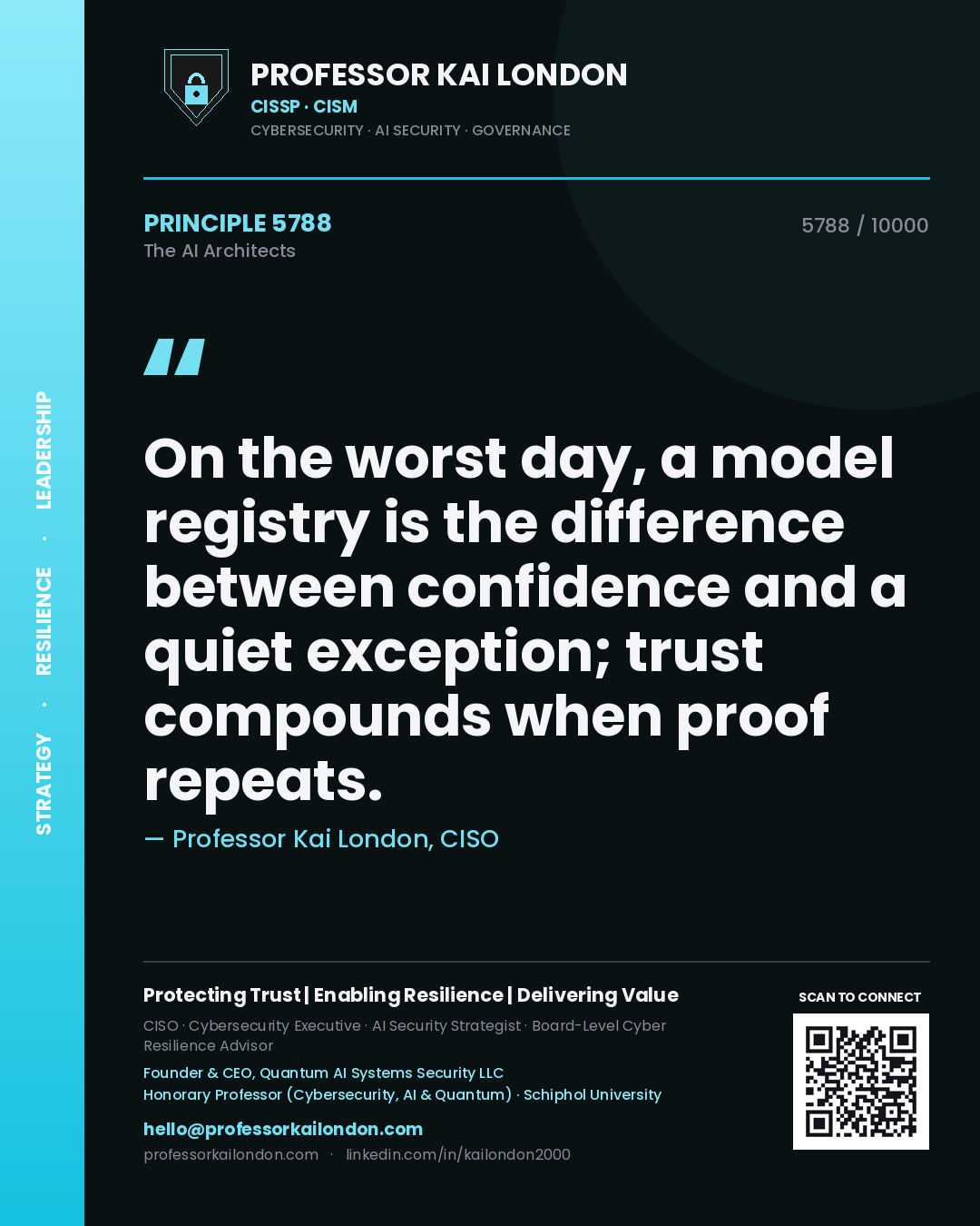 Professor Kai London principle 5788: On the worst day, a model registry is the difference between confidence and a quiet exception; trust compounds when proof repeats.