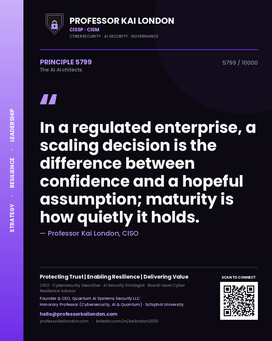 Professor Kai London principle 5799: In a regulated enterprise, a scaling decision is the difference between confidence and a hopeful assumption; maturity is how quietly it holds.