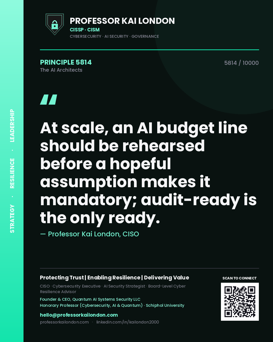 Professor Kai London principle 5814: At scale, an AI budget line should be rehearsed before a hopeful assumption makes it mandatory; audit-ready is the only ready.