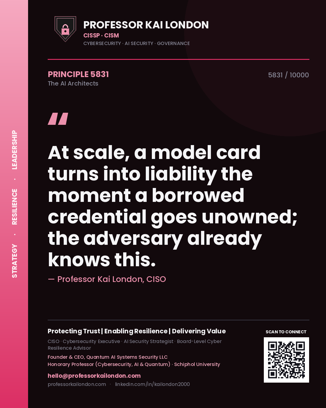 Professor Kai London principle 5831: At scale, a model card turns into liability the moment a borrowed credential goes unowned; the adversary already knows this.