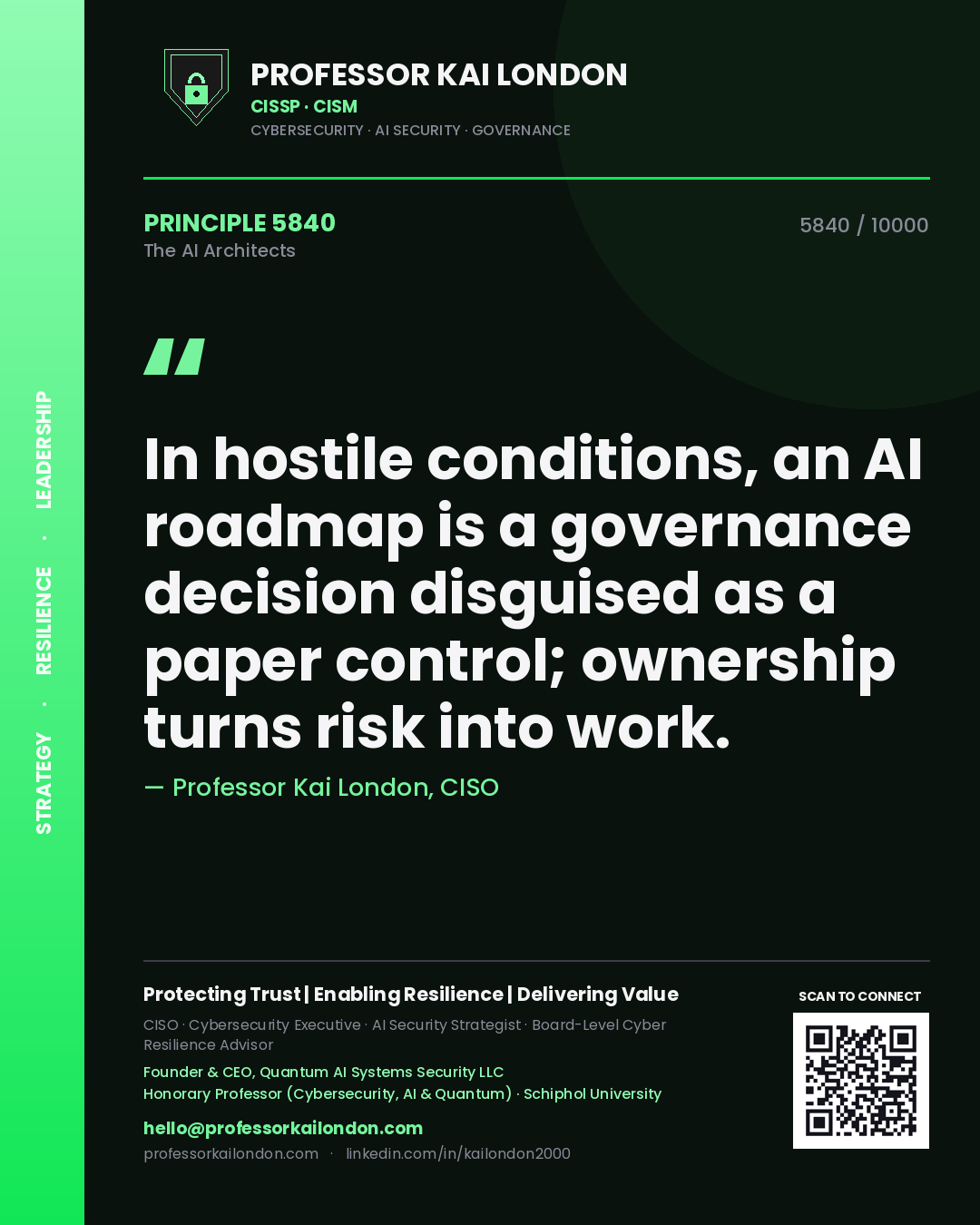Professor Kai London principle 5840: In hostile conditions, an AI roadmap is a governance decision disguised as a paper control; ownership turns risk into work.