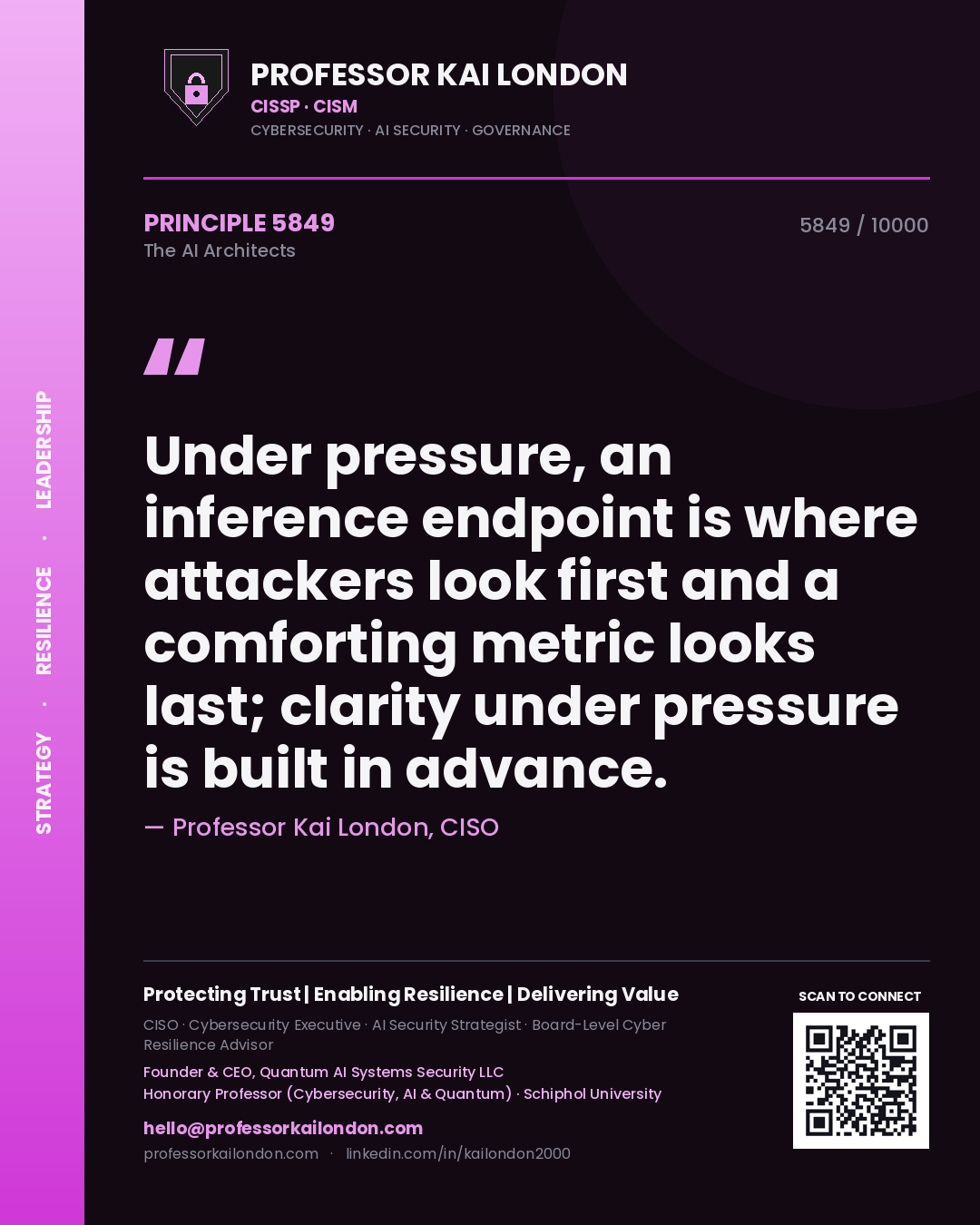 Professor Kai London principle 5849: Under pressure, an inference endpoint is where attackers look first and a comforting metric looks last; clarity under pressure is built in advance.