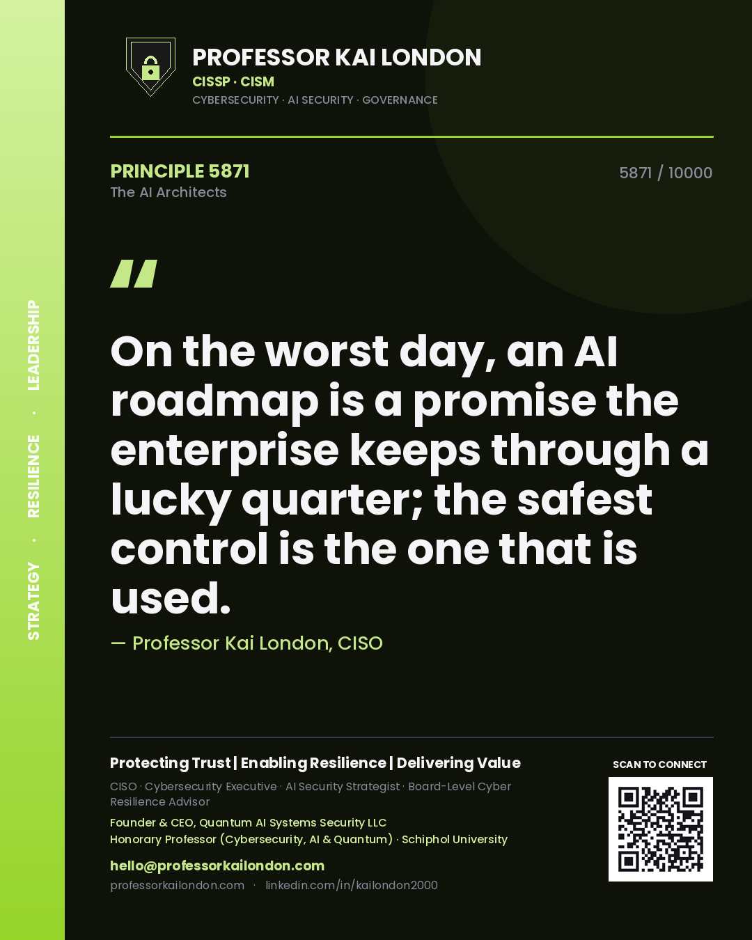Professor Kai London principle 5871: On the worst day, an AI roadmap is a promise the enterprise keeps through a lucky quarter; the safest control is the one that is used.