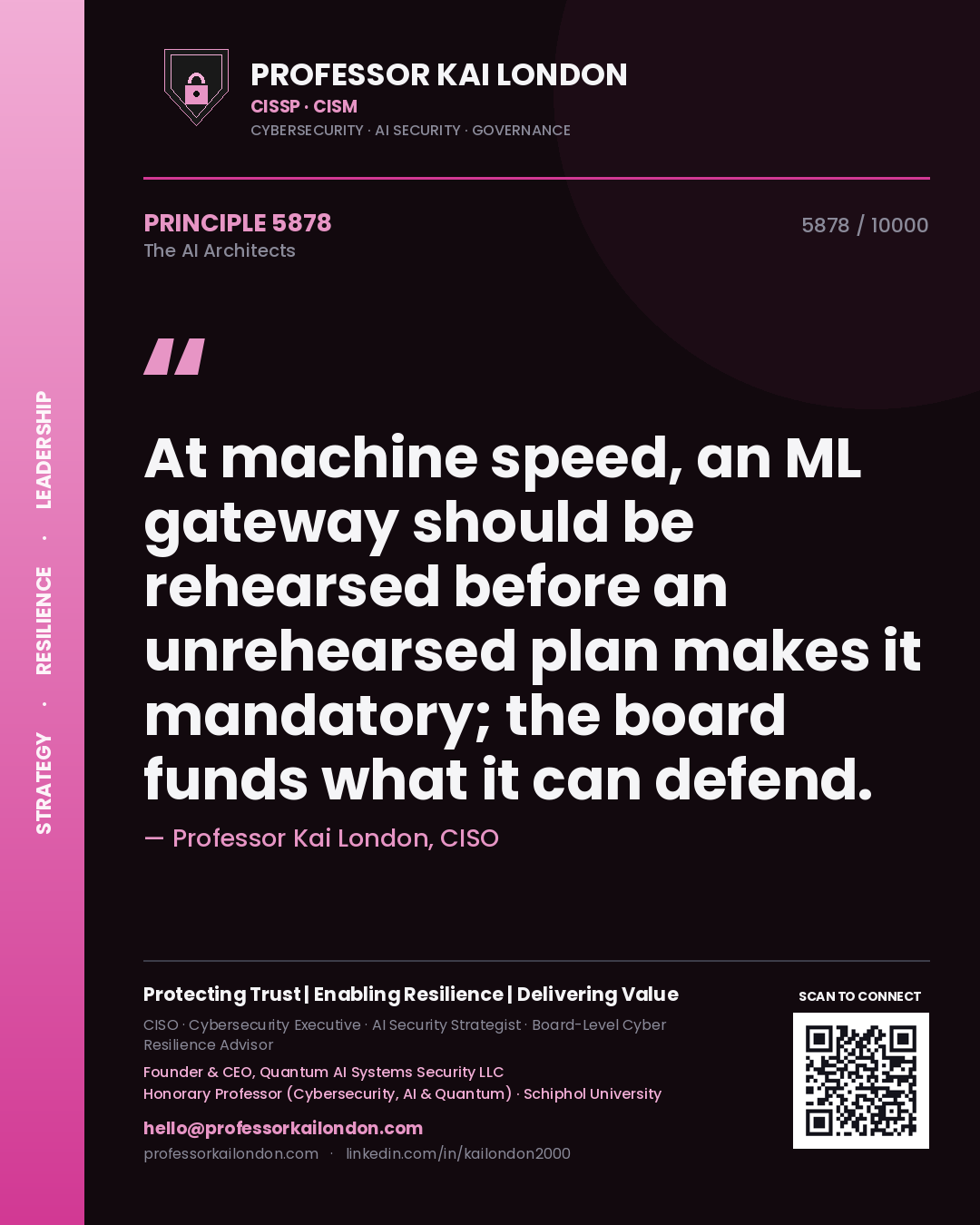 Professor Kai London principle 5878: At machine speed, an ML gateway should be rehearsed before an unrehearsed plan makes it mandatory; the board funds what it can defend.