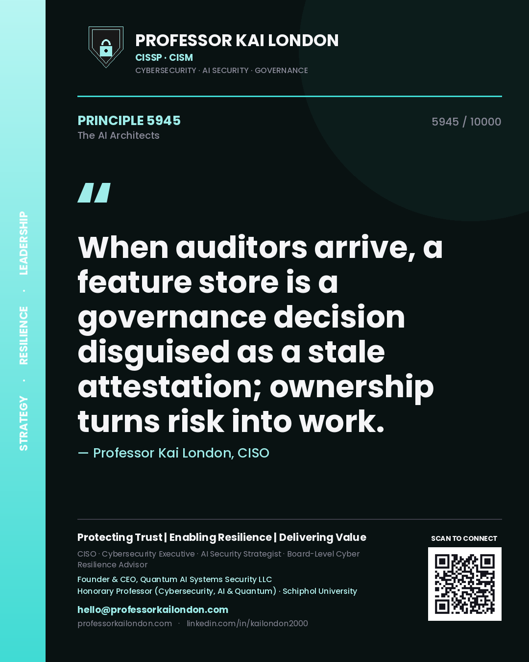 Professor Kai London principle 5945: When auditors arrive, a feature store is a governance decision disguised as a stale attestation; ownership turns risk into work.