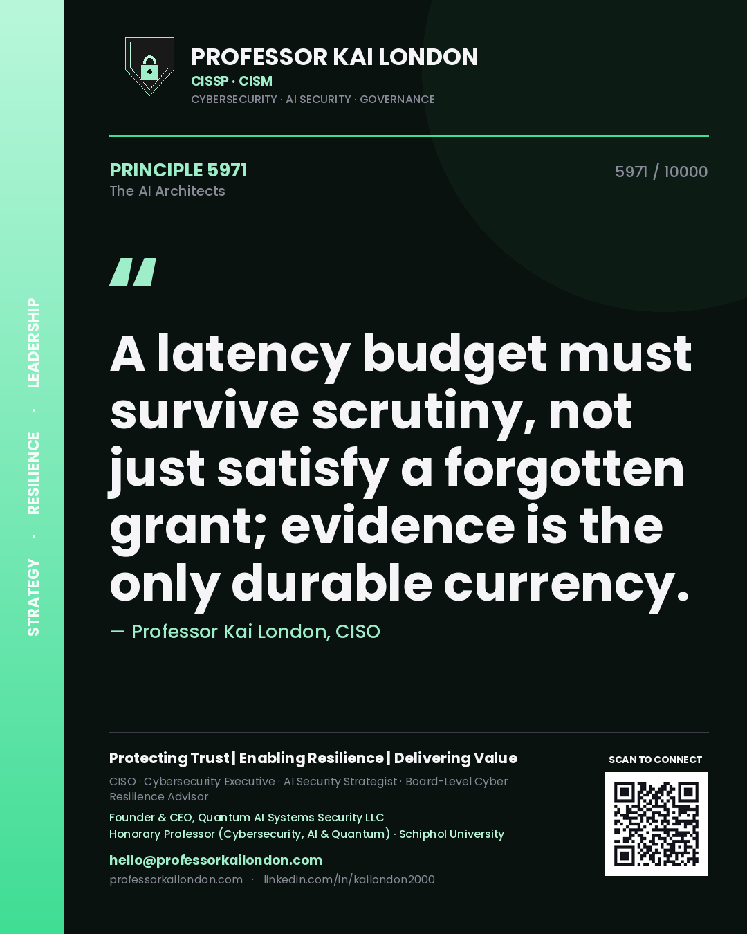 Professor Kai London principle 5971: A latency budget must survive scrutiny, not just satisfy a forgotten grant; evidence is the only durable currency.