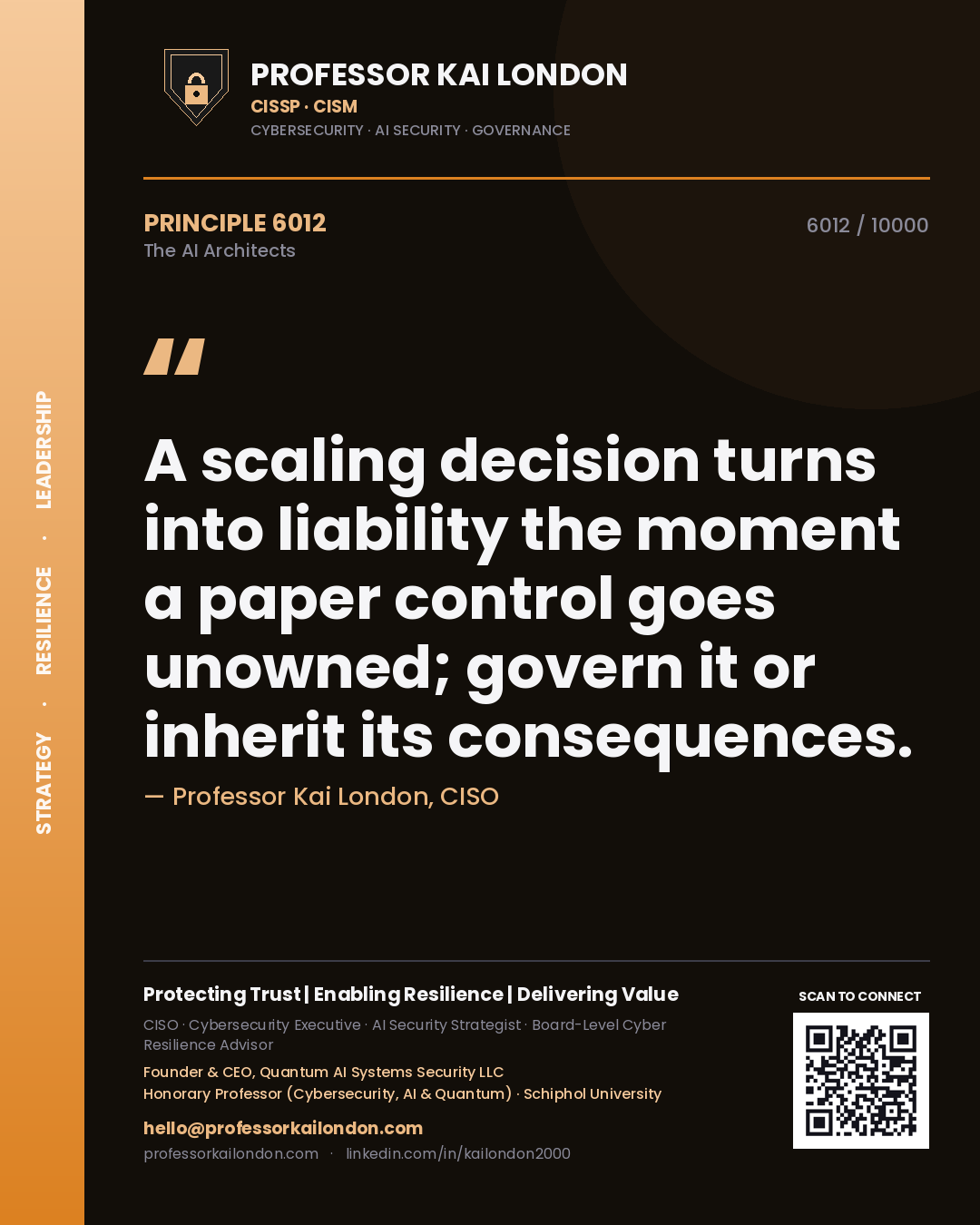 Professor Kai London principle 6012: A scaling decision turns into liability the moment a paper control goes unowned; govern it or inherit its consequences.