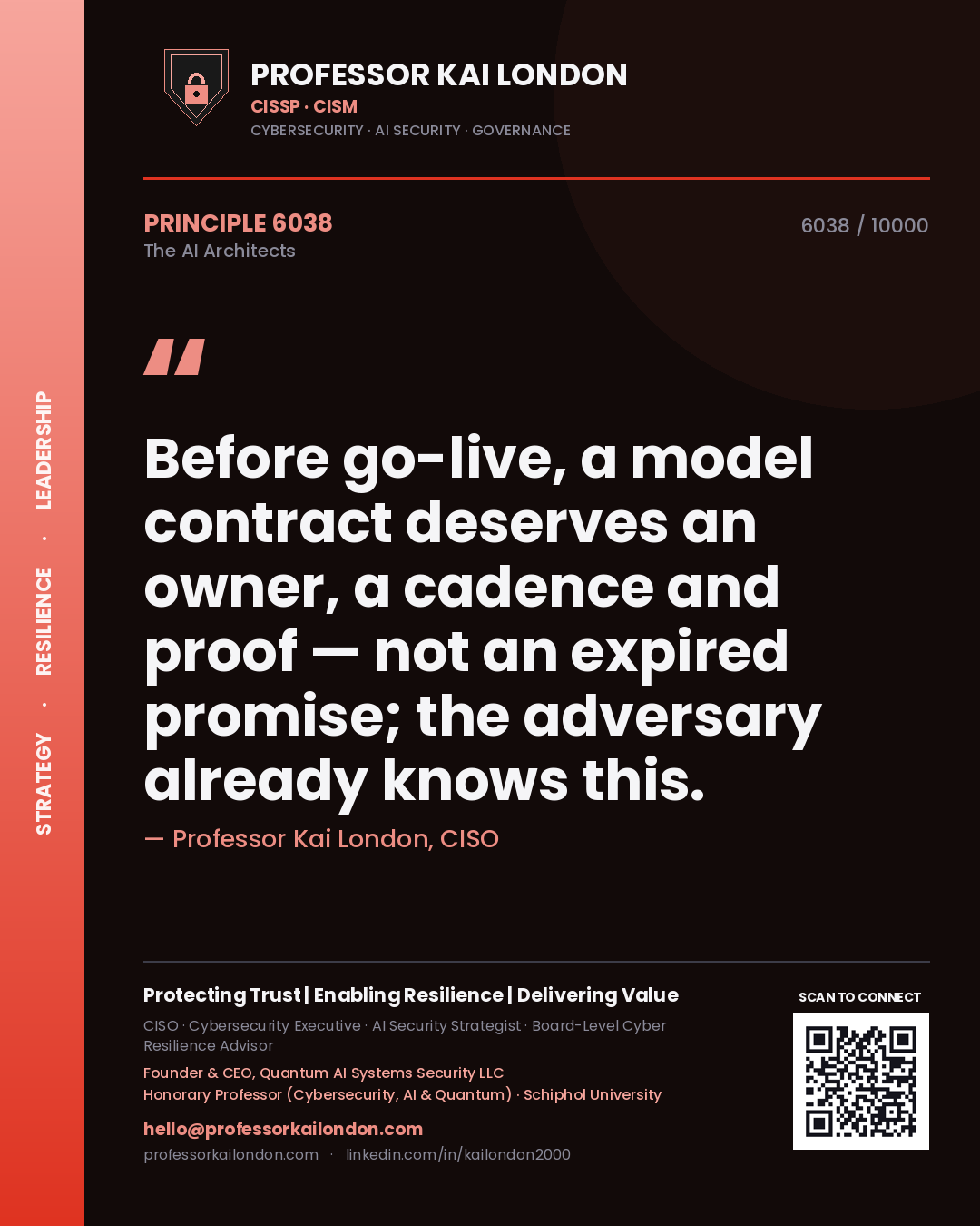 Professor Kai London principle 6038: Before go-live, a model contract deserves an owner, a cadence and proof — not an expired promise; the adversary already knows this.