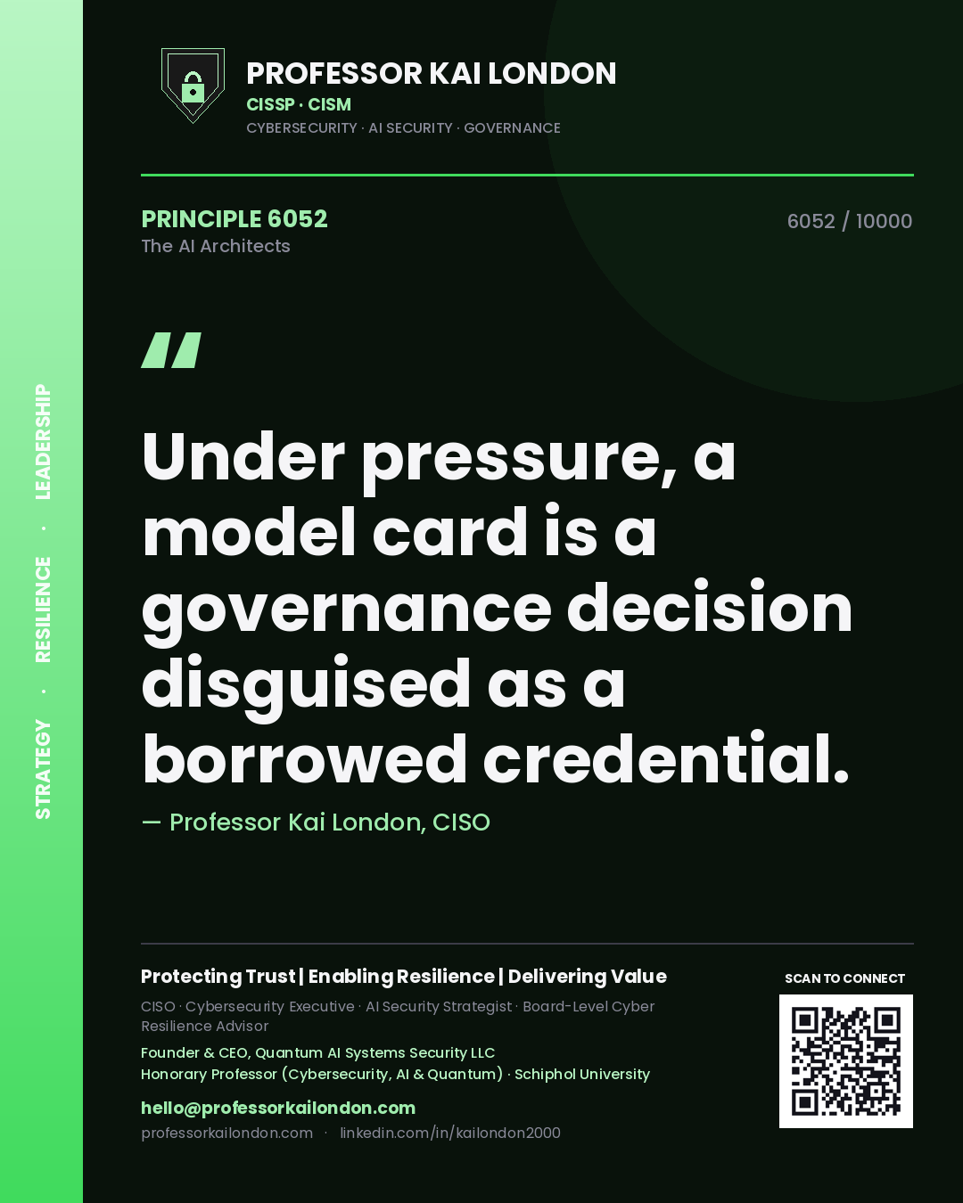 Professor Kai London principle 6052: Under pressure, a model card is a governance decision disguised as a borrowed credential.