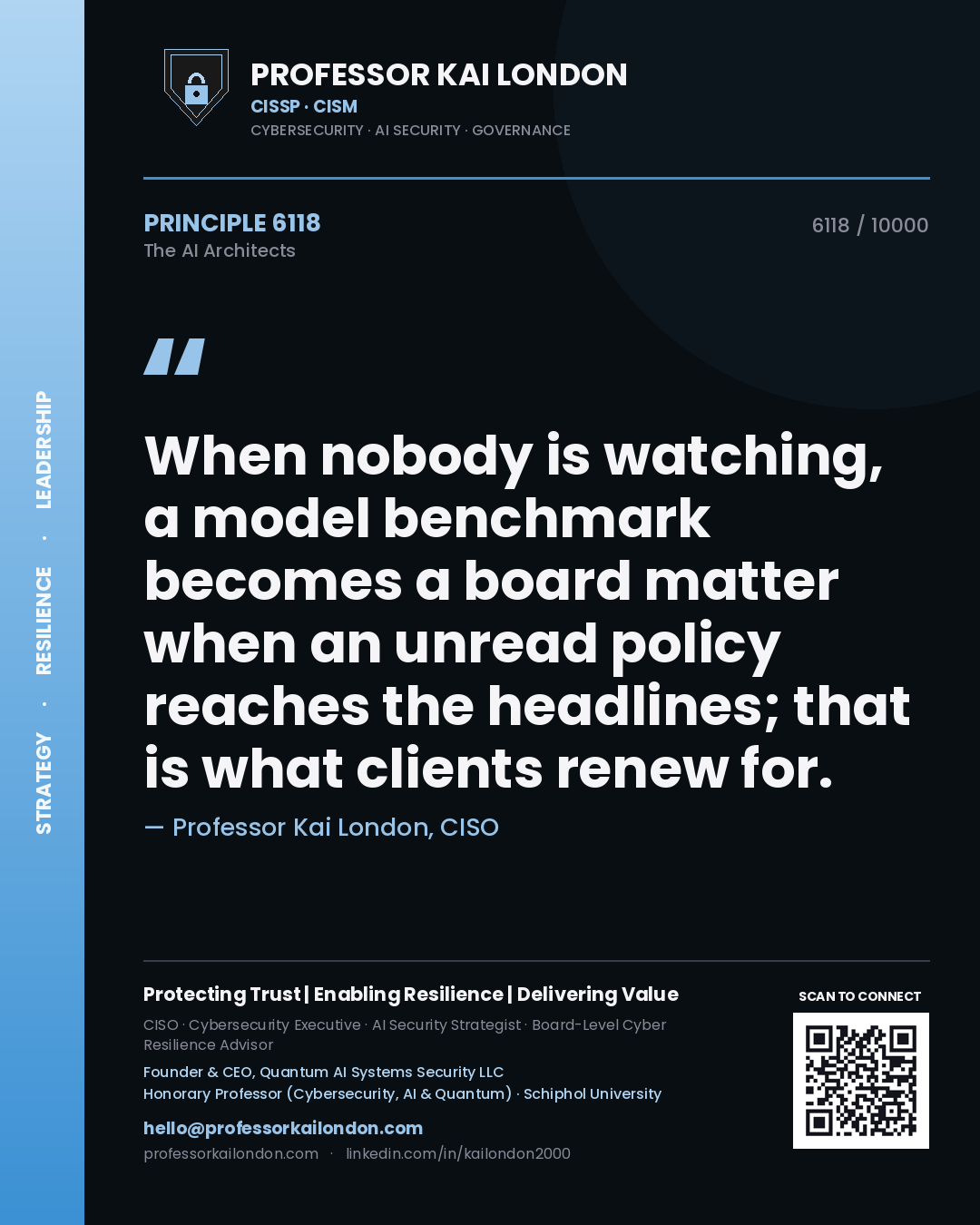 Professor Kai London principle 6118: When nobody is watching, a model benchmark becomes a board matter when an unread policy reaches the headlines; that is what clients renew for.