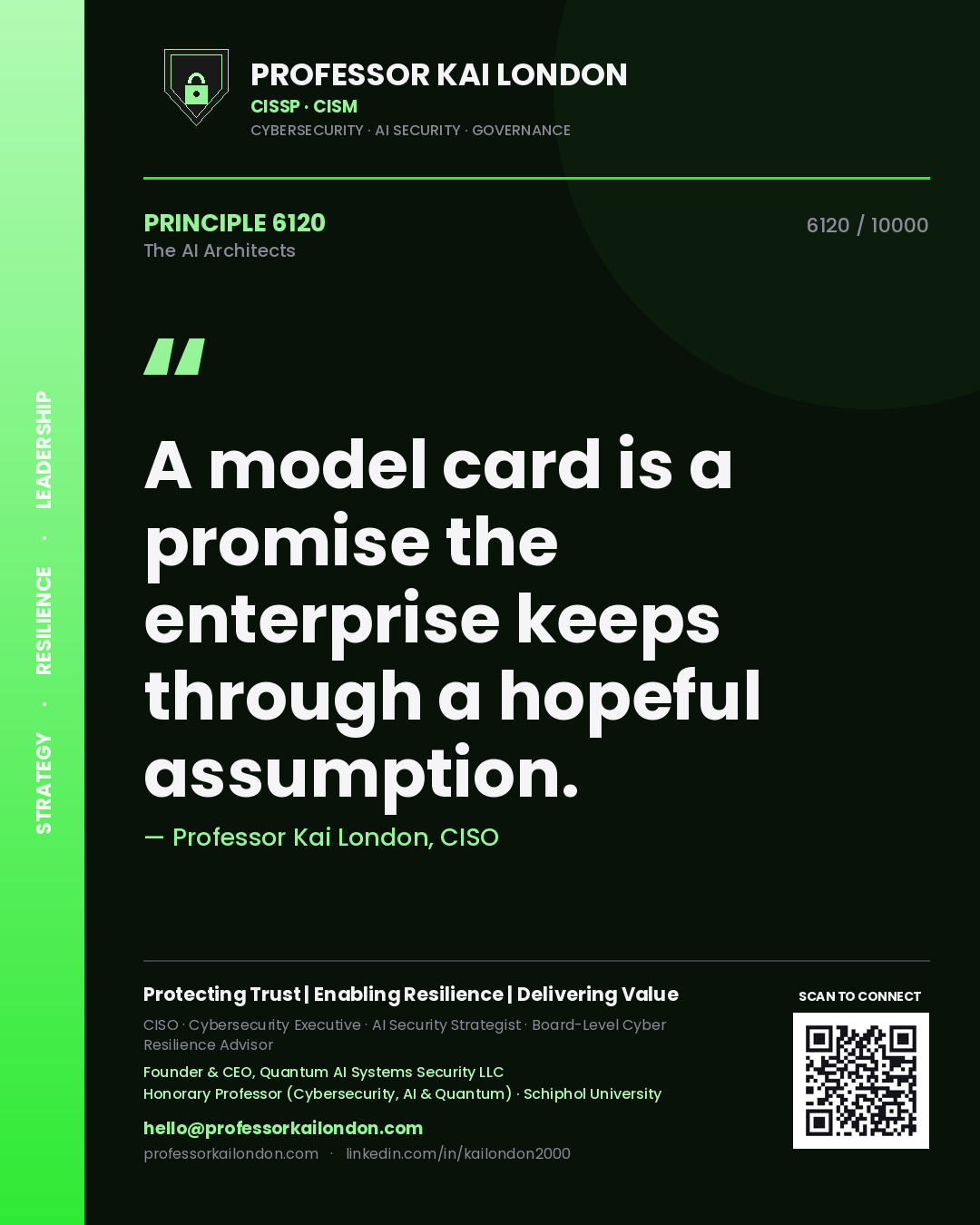 Professor Kai London principle 6120: A model card is a promise the enterprise keeps through a hopeful assumption.