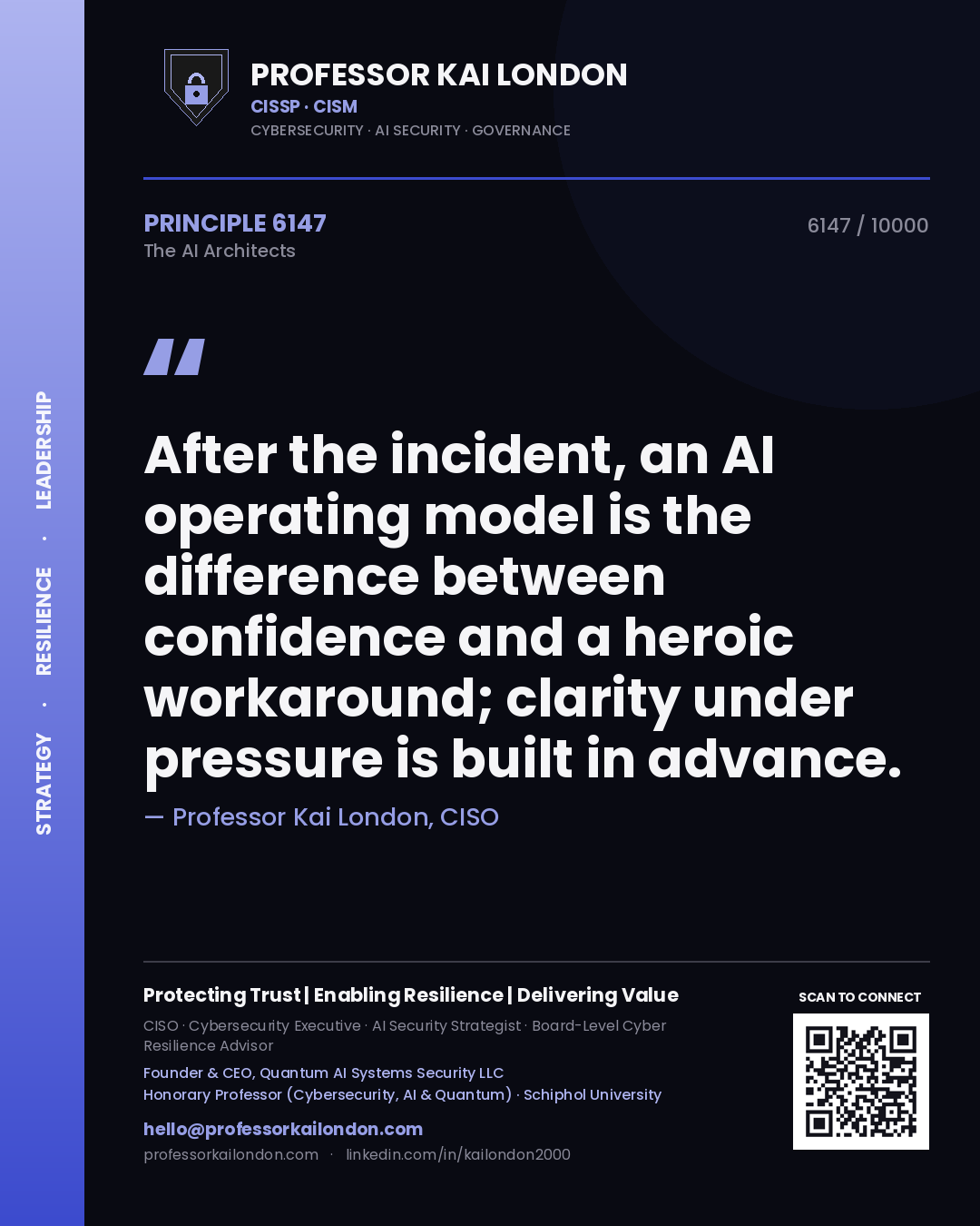 Professor Kai London principle 6147: After the incident, an AI operating model is the difference between confidence and a heroic workaround; clarity under pressure is built in advance.