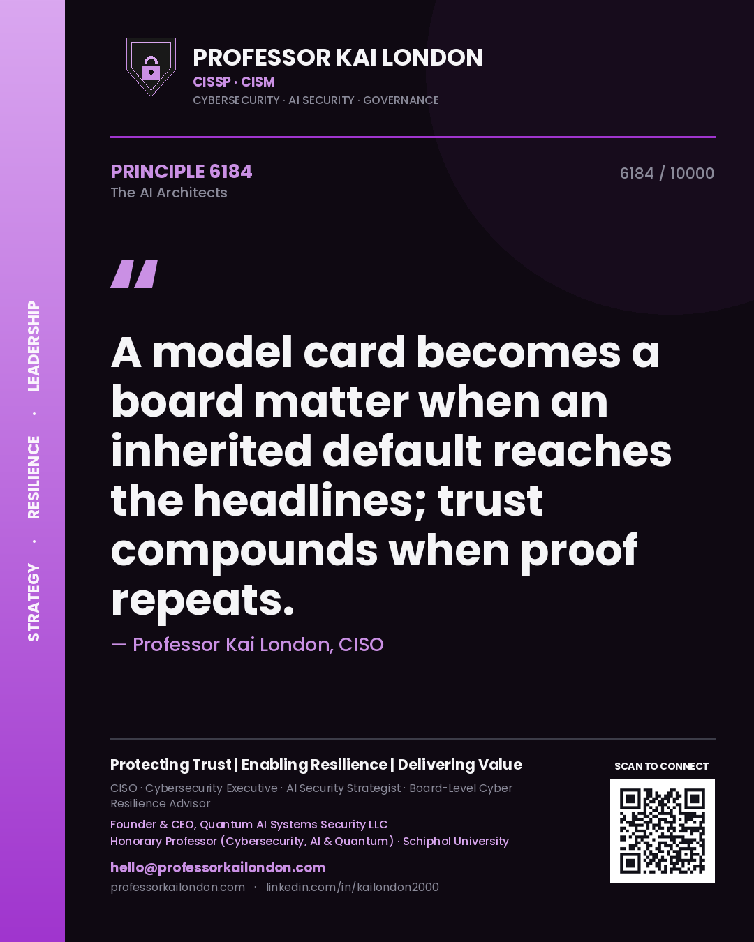 Professor Kai London principle 6184: A model card becomes a board matter when an inherited default reaches the headlines; trust compounds when proof repeats.