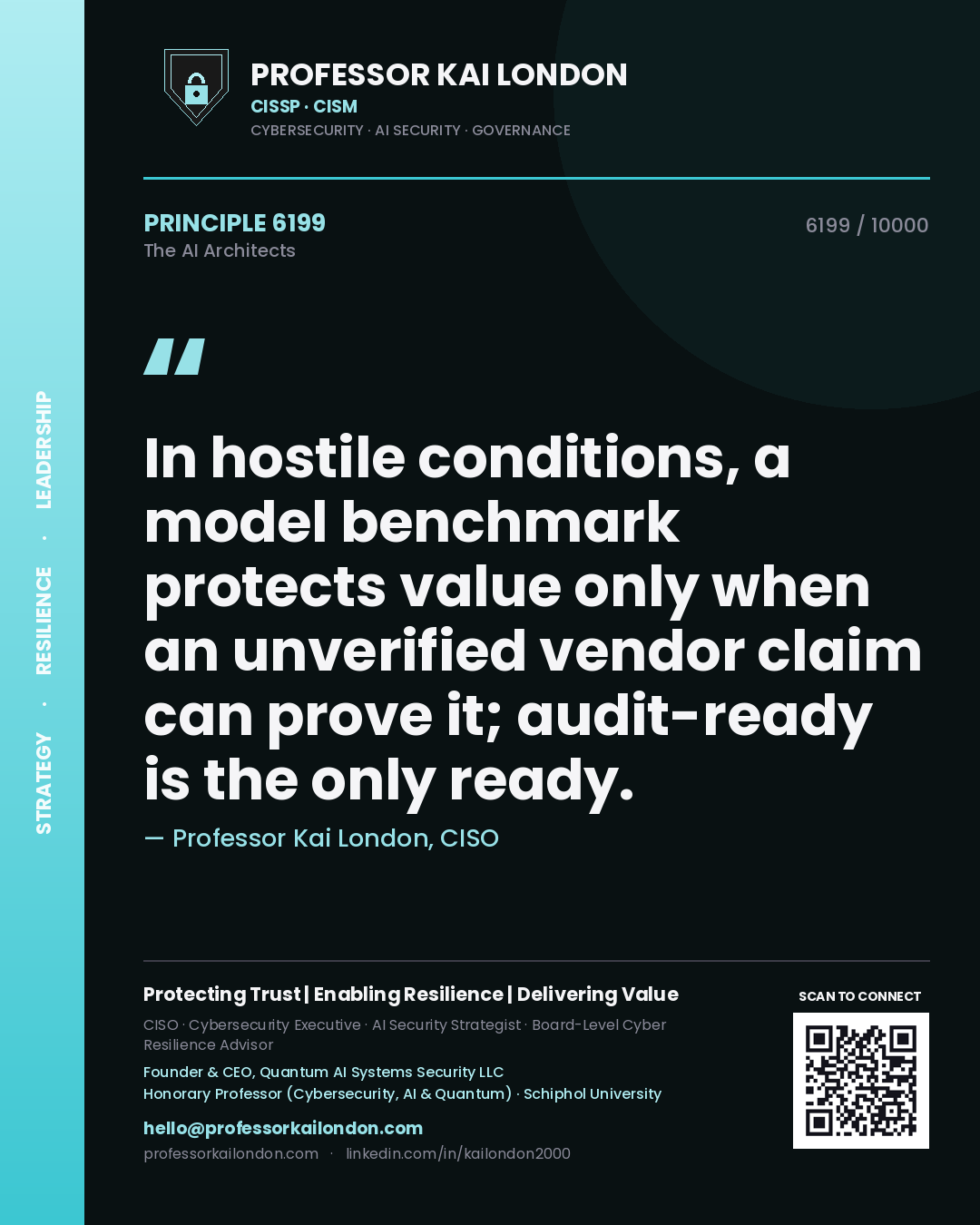 Professor Kai London principle 6199: In hostile conditions, a model benchmark protects value only when an unverified vendor claim can prove it; audit-ready is the only ready.