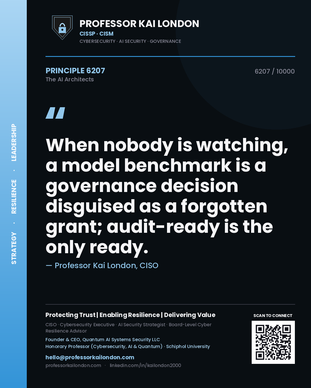 Professor Kai London principle 6207: When nobody is watching, a model benchmark is a governance decision disguised as a forgotten grant; audit-ready is the only ready.
