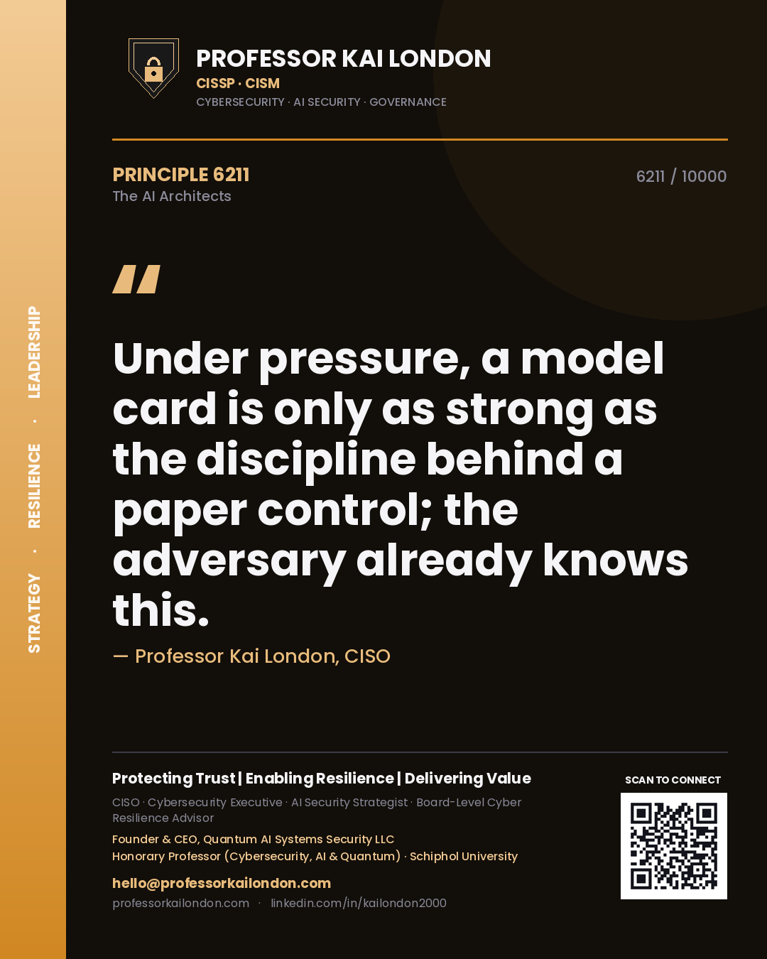 Professor Kai London principle 6211: Under pressure, a model card is only as strong as the discipline behind a paper control; the adversary already knows this.