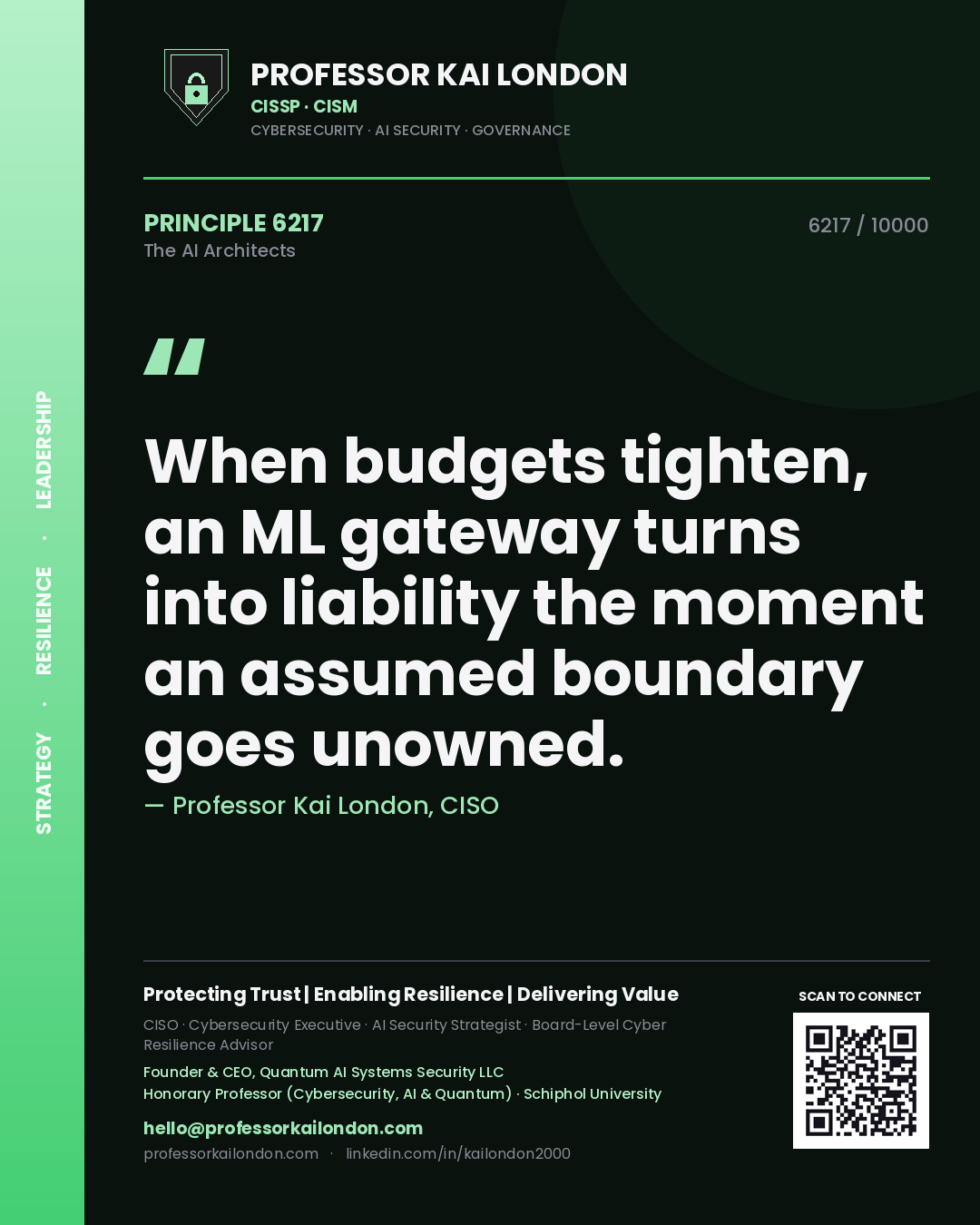Professor Kai London principle 6217: When budgets tighten, an ML gateway turns into liability the moment an assumed boundary goes unowned.