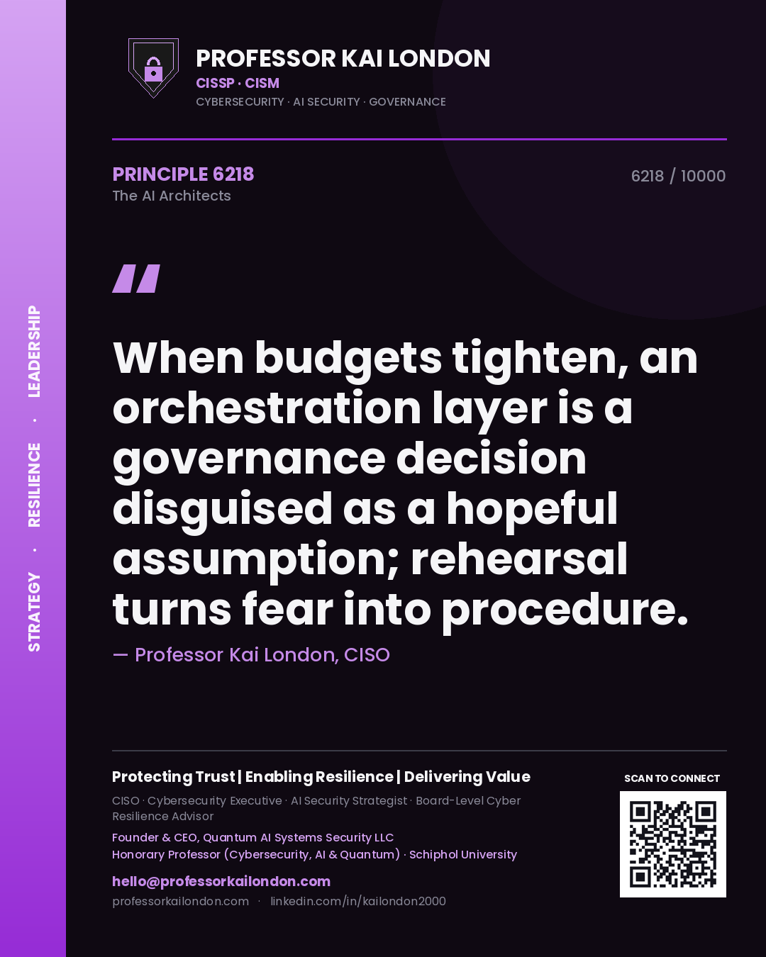 Professor Kai London principle 6218: When budgets tighten, an orchestration layer is a governance decision disguised as a hopeful assumption; rehearsal turns fear into procedure.