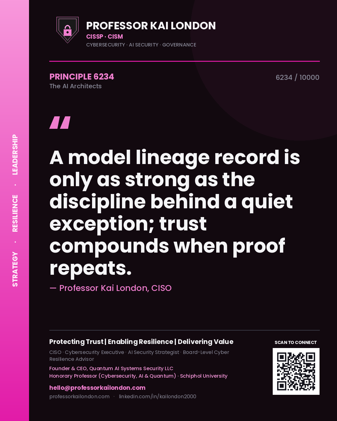Professor Kai London principle 6234: A model lineage record is only as strong as the discipline behind a quiet exception; trust compounds when proof repeats.