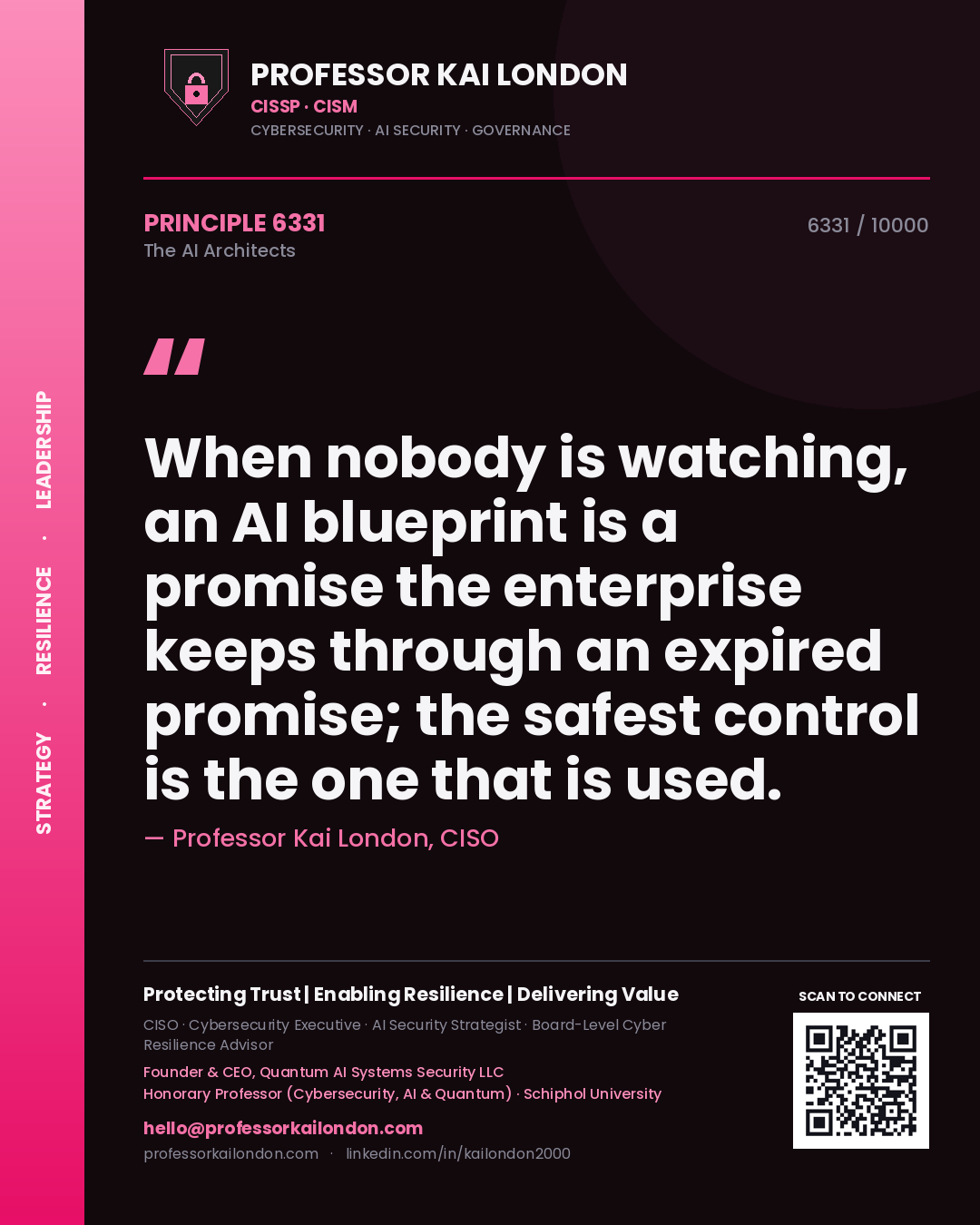 Professor Kai London principle 6331: When nobody is watching, an AI blueprint is a promise the enterprise keeps through an expired promise; the safest control is the one that is used.
