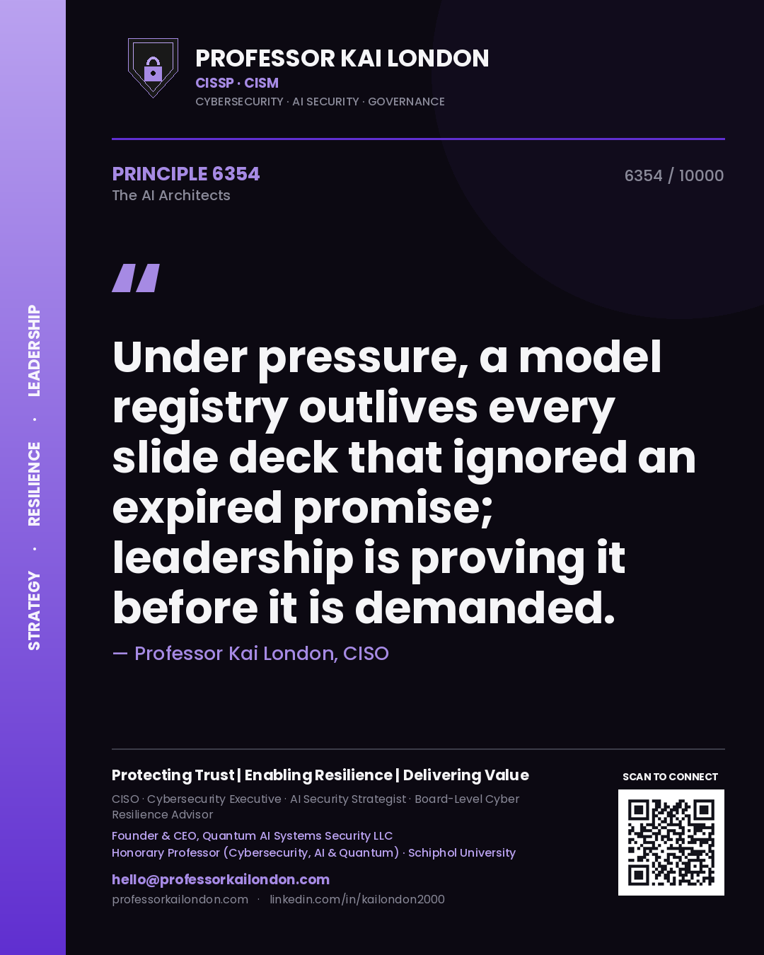 Professor Kai London principle 6354: Under pressure, a model registry outlives every slide deck that ignored an expired promise; leadership is proving it before it is demanded.