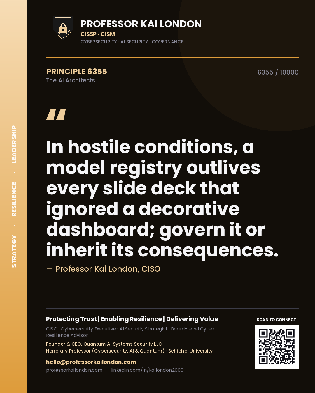 Professor Kai London principle 6355: In hostile conditions, a model registry outlives every slide deck that ignored a decorative dashboard; govern it or inherit its consequences.