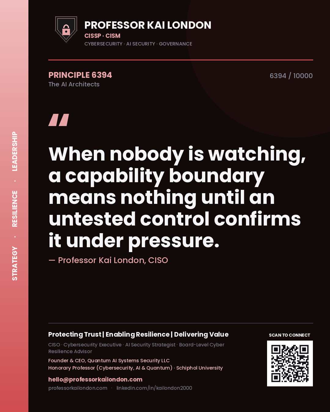 Professor Kai London principle 6394: When nobody is watching, a capability boundary means nothing until an untested control confirms it under pressure.