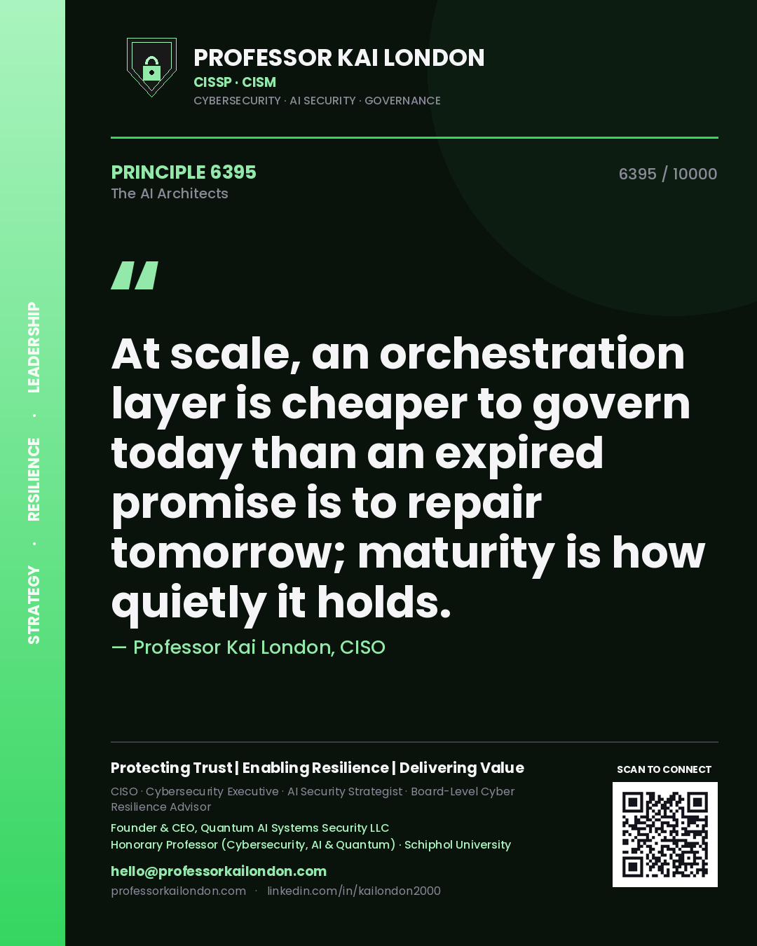 Professor Kai London principle 6395: At scale, an orchestration layer is cheaper to govern today than an expired promise is to repair tomorrow; maturity is how quietly it holds.