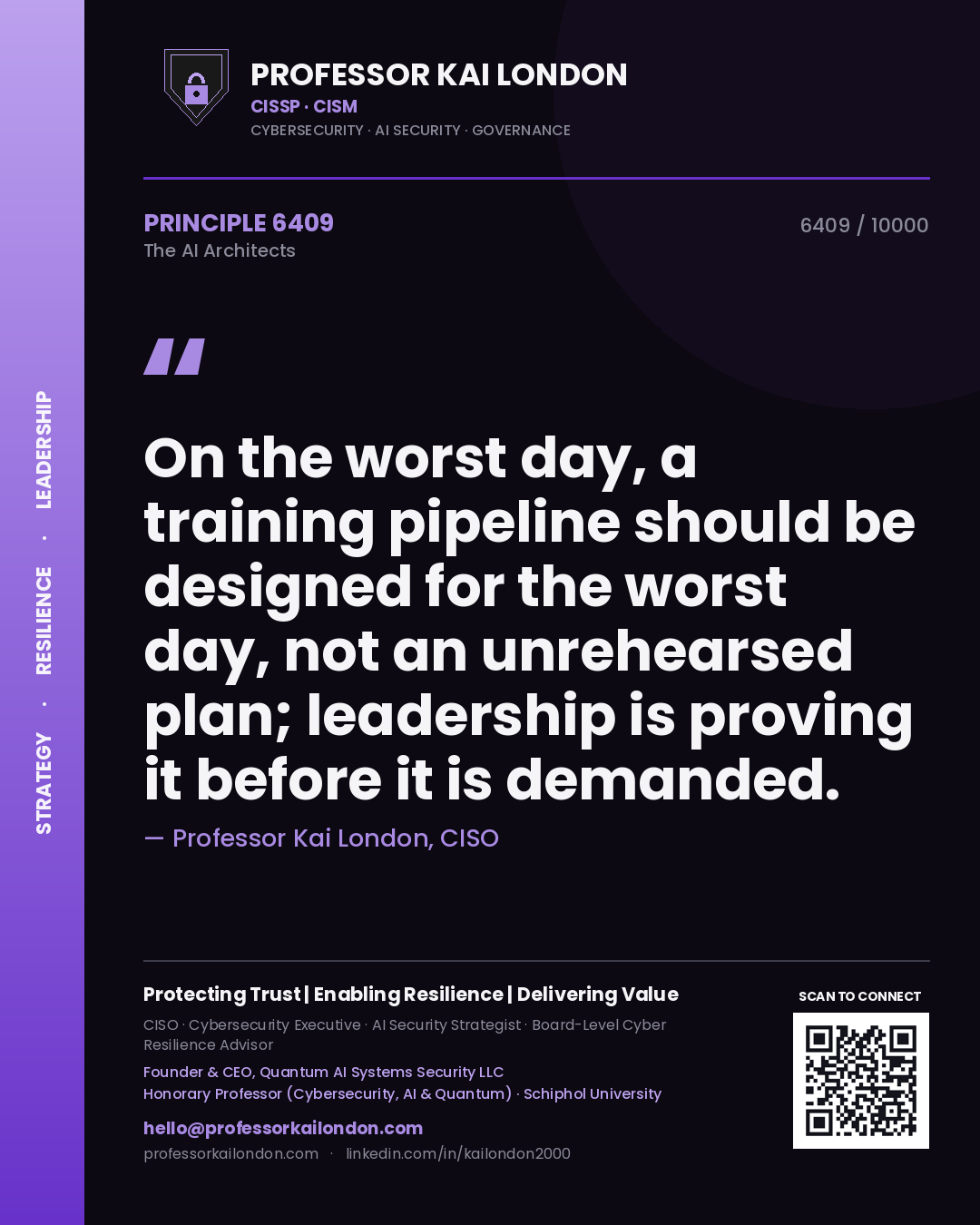 Professor Kai London principle 6409: On the worst day, a training pipeline should be designed for the worst day, not an unrehearsed plan; leadership is proving it before it is demanded.
