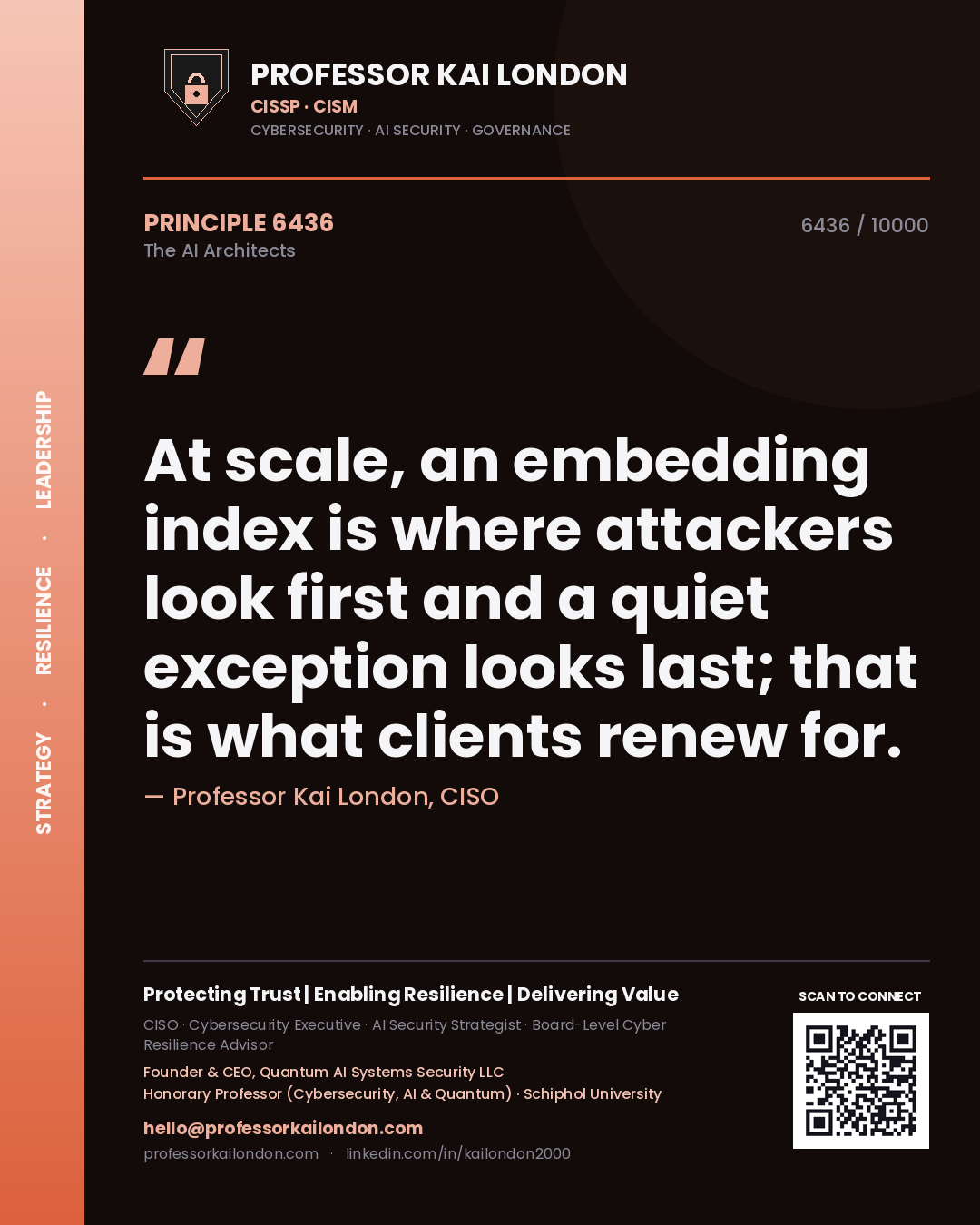 Professor Kai London principle 6436: At scale, an embedding index is where attackers look first and a quiet exception looks last; that is what clients renew for.