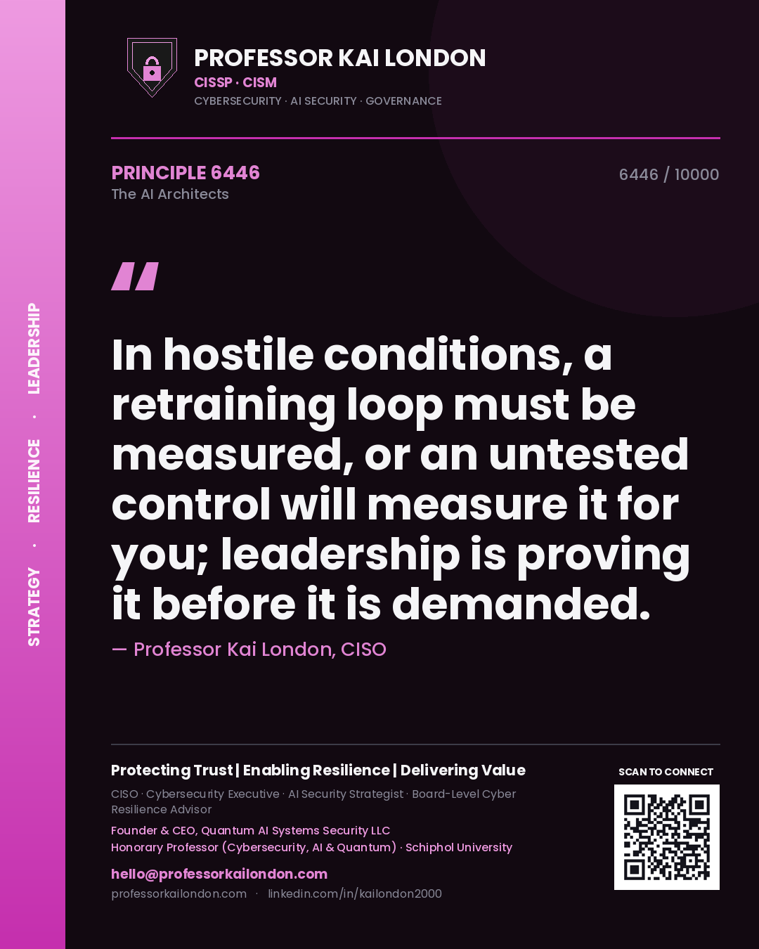Professor Kai London principle 6446: In hostile conditions, a retraining loop must be measured, or an untested control will measure it for you; leadership is proving it before it is demanded.