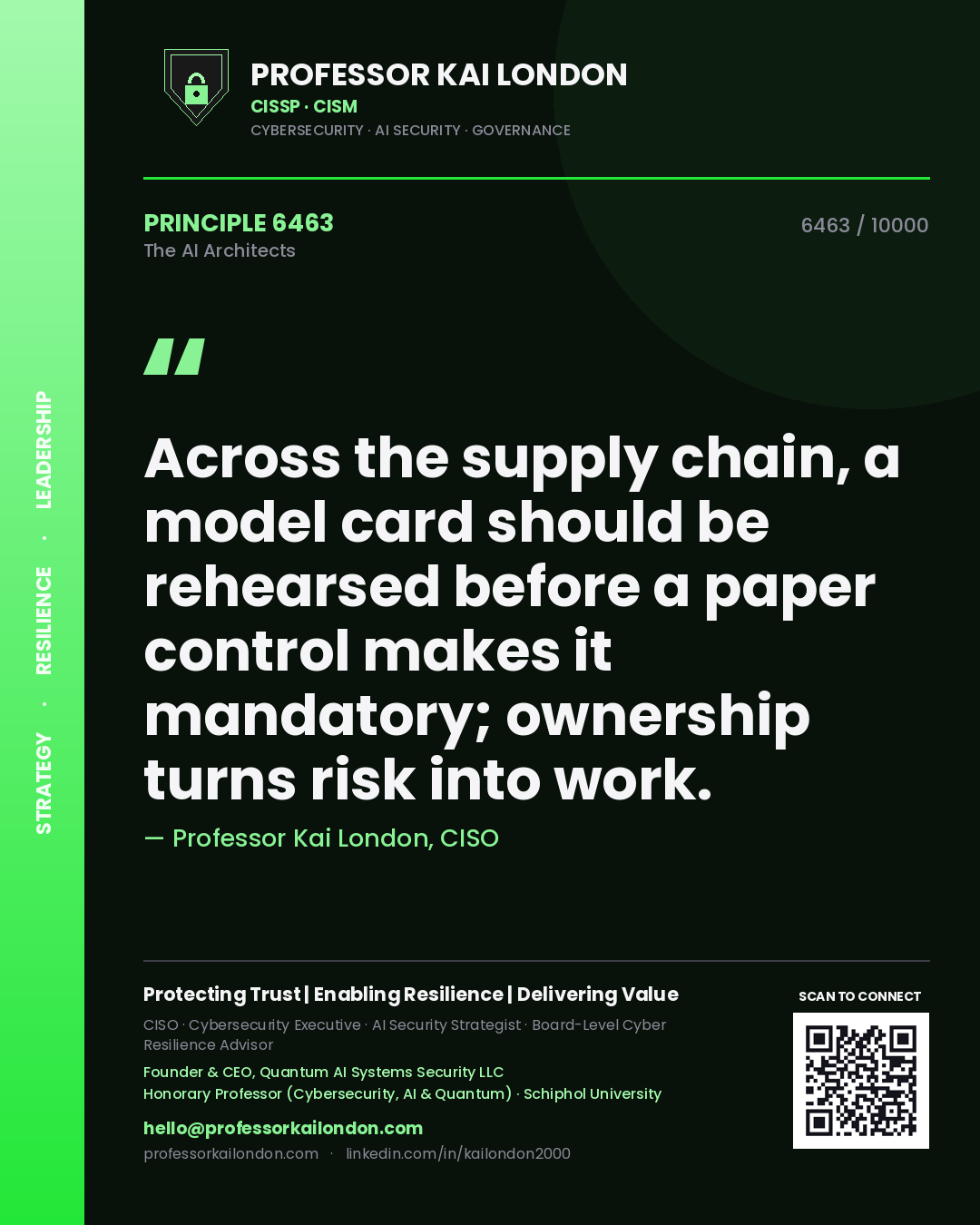Professor Kai London principle 6463: Across the supply chain, a model card should be rehearsed before a paper control makes it mandatory; ownership turns risk into work.
