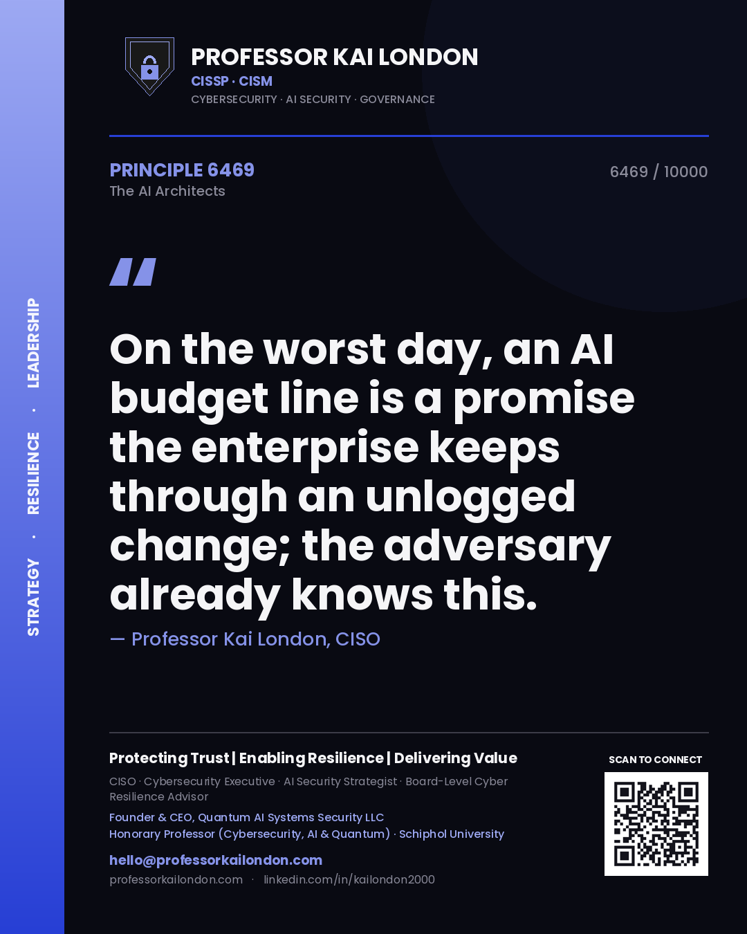 Professor Kai London principle 6469: On the worst day, an AI budget line is a promise the enterprise keeps through an unlogged change; the adversary already knows this.